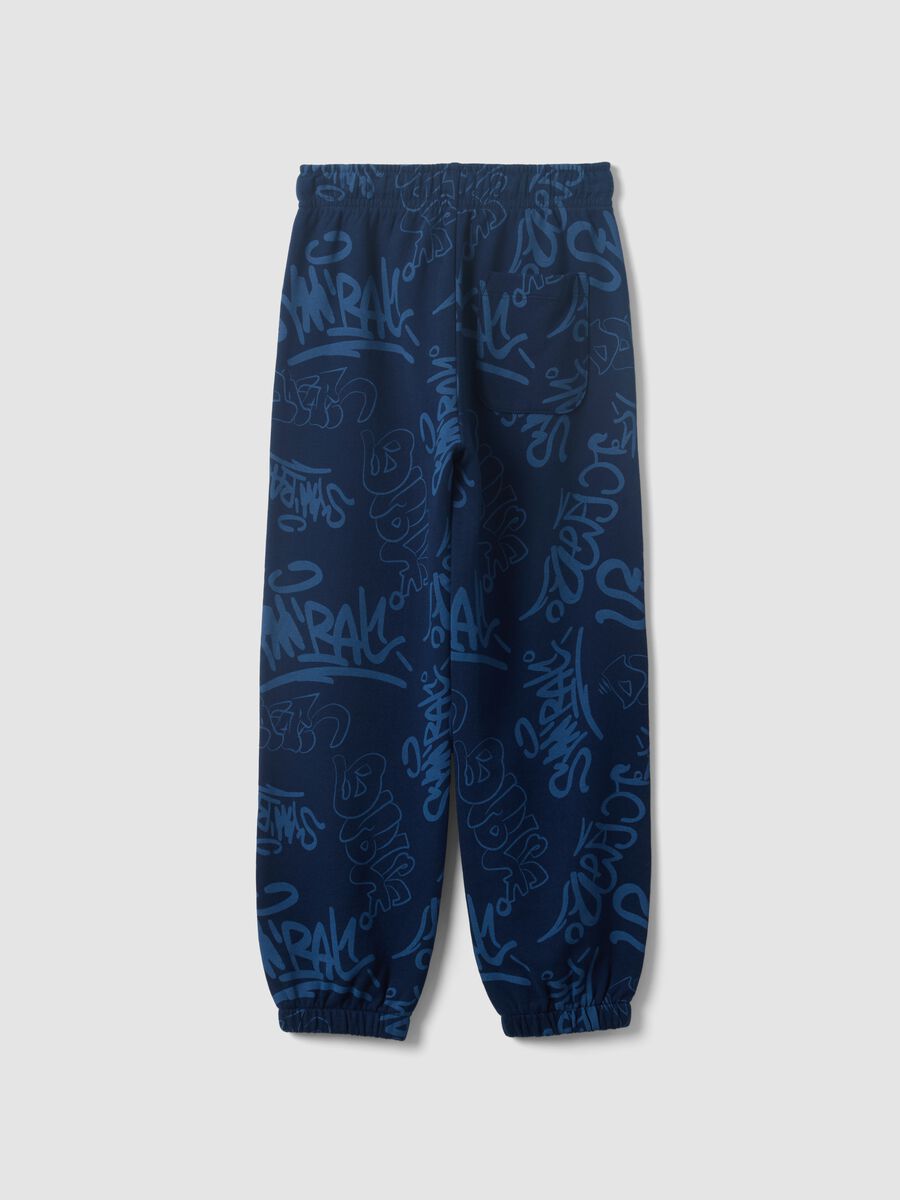 Blue oversized pure cotton all-over print jogger trousers for boys_1