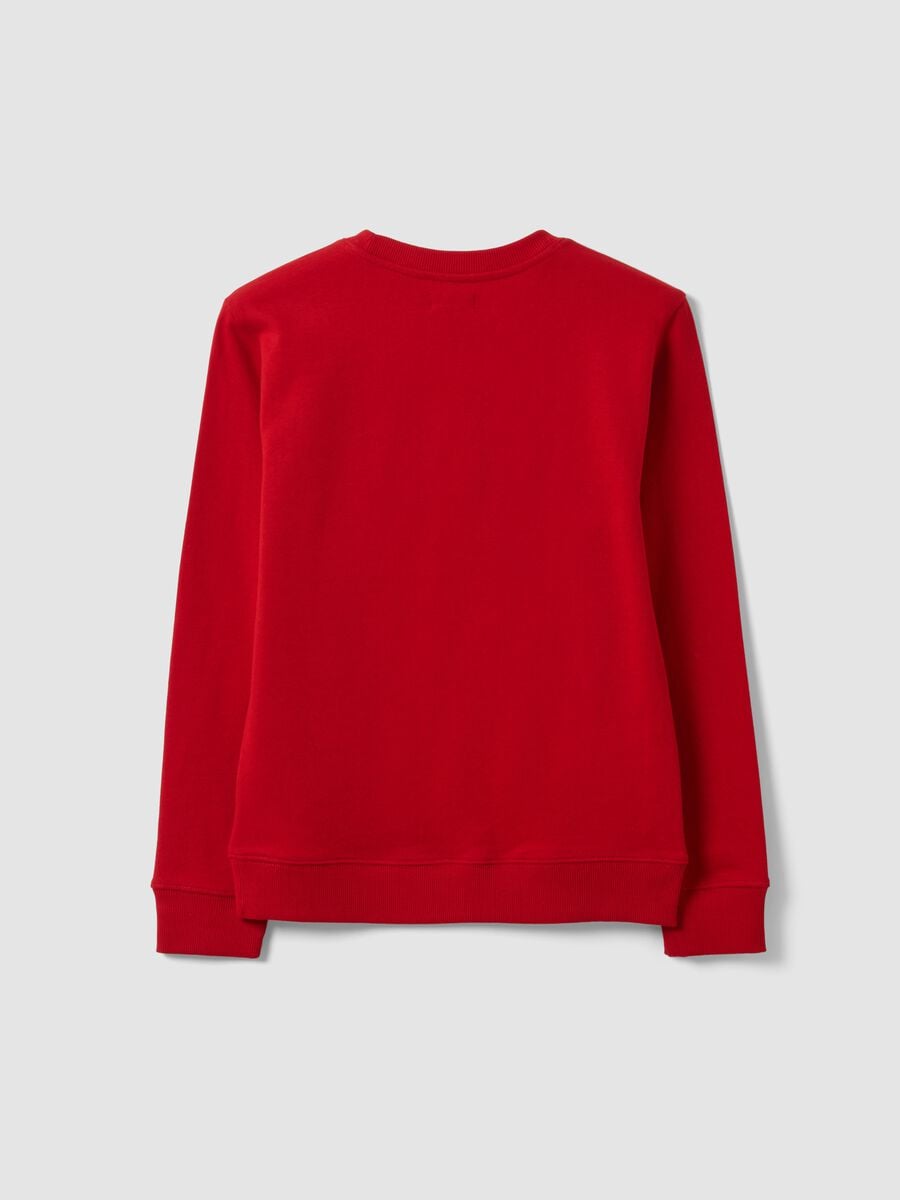 Red boys&rsquo; sweatshirt in pure organic cotton with crew neck and print_4