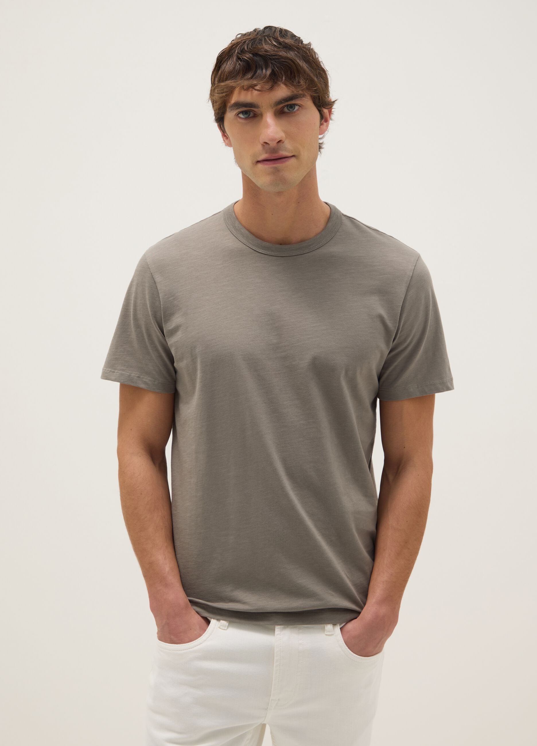 Grey pure cotton short sleeve regular fit t-shirt