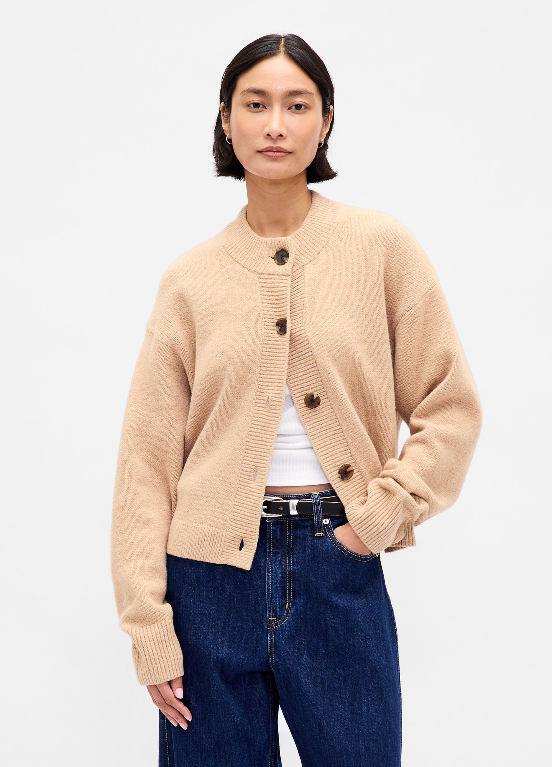 Beige knitted cardigan for women