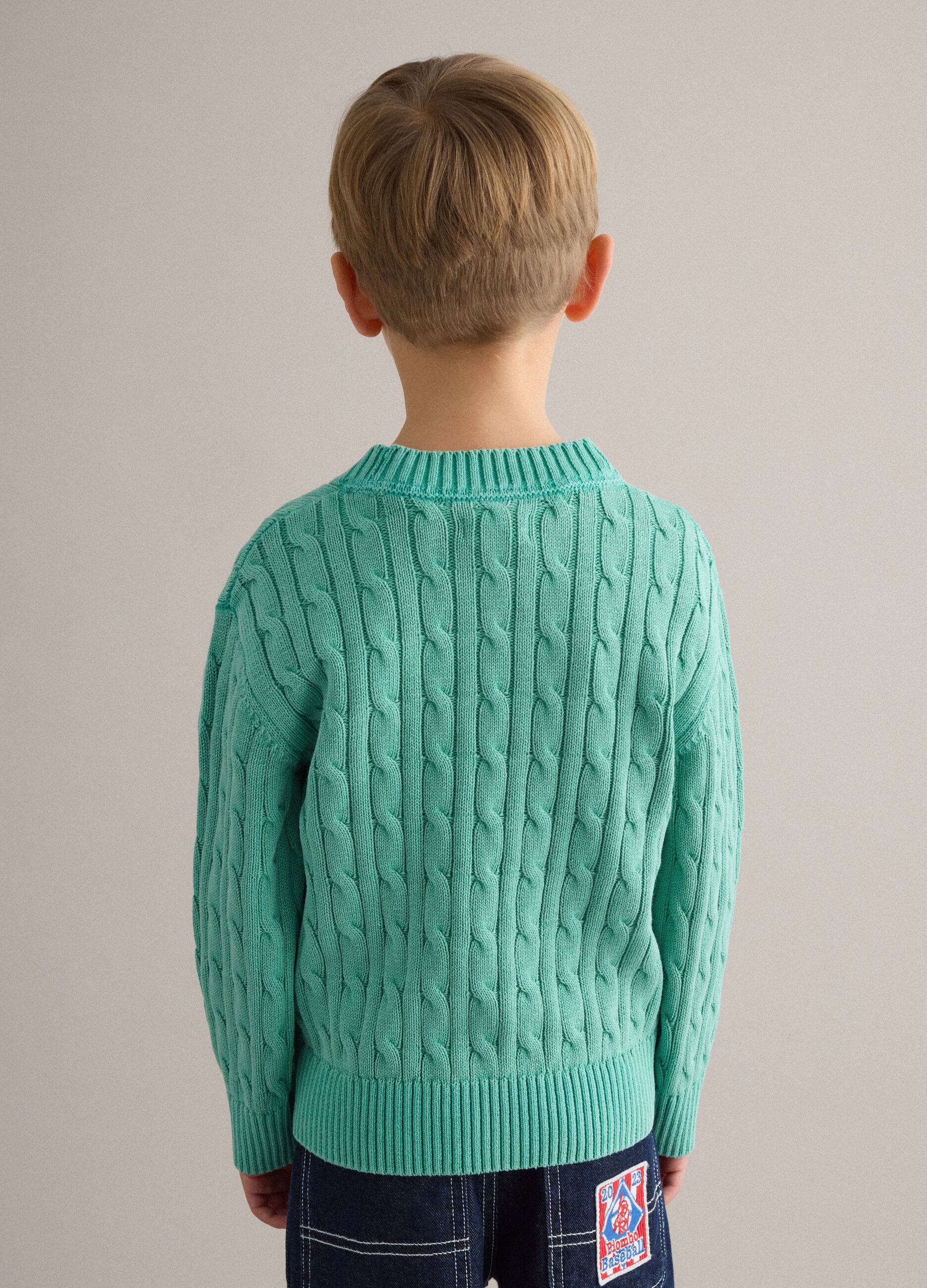 Green pure cotton regular fit pullover for children