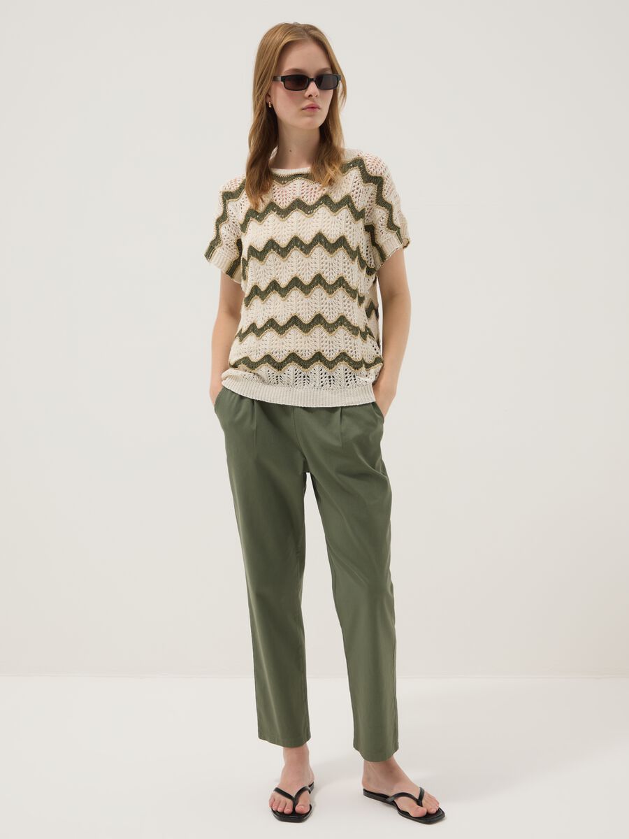 Green stretch cotton trousers_0