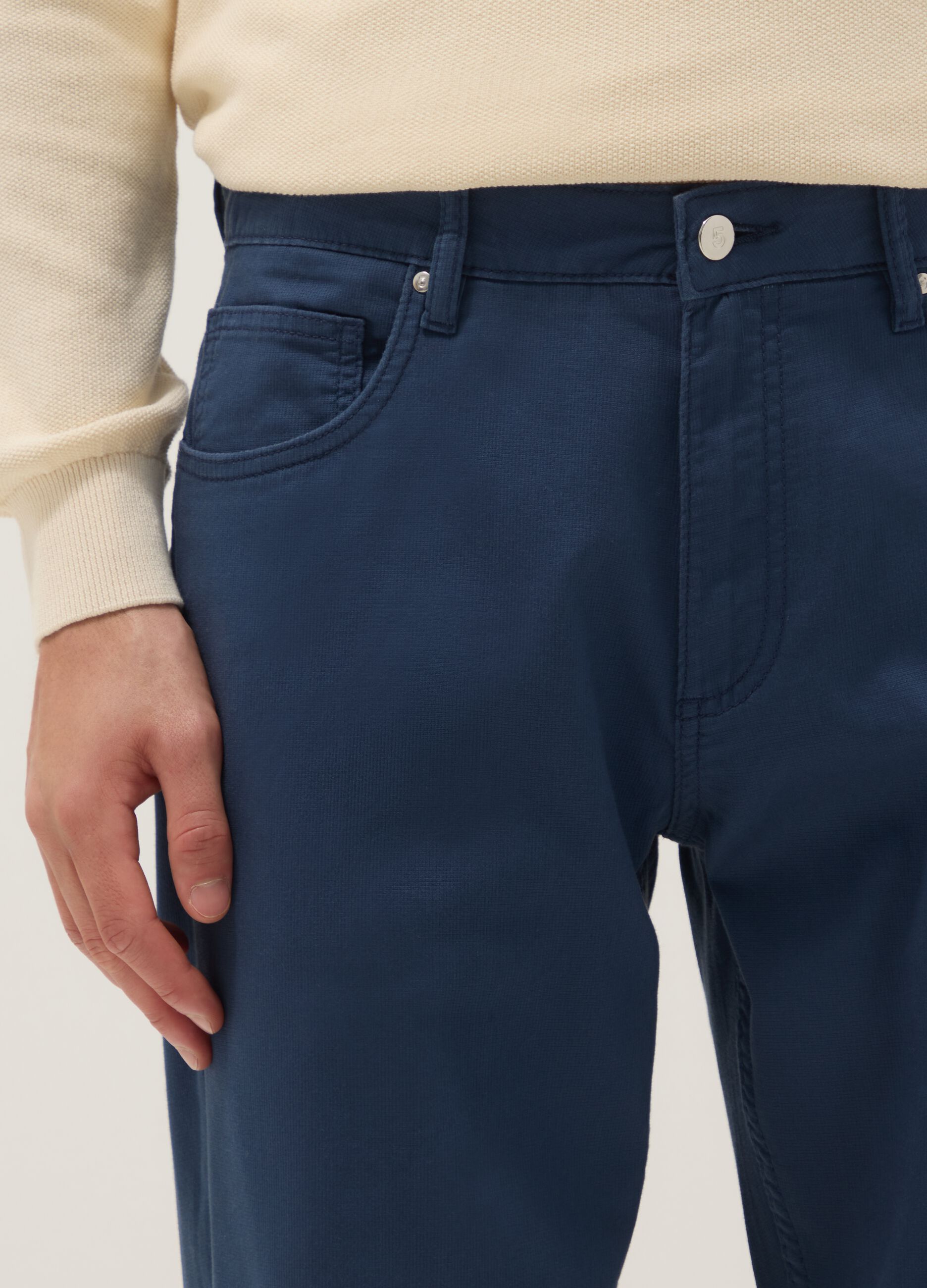 Blue stretch cotton regular fit trousers