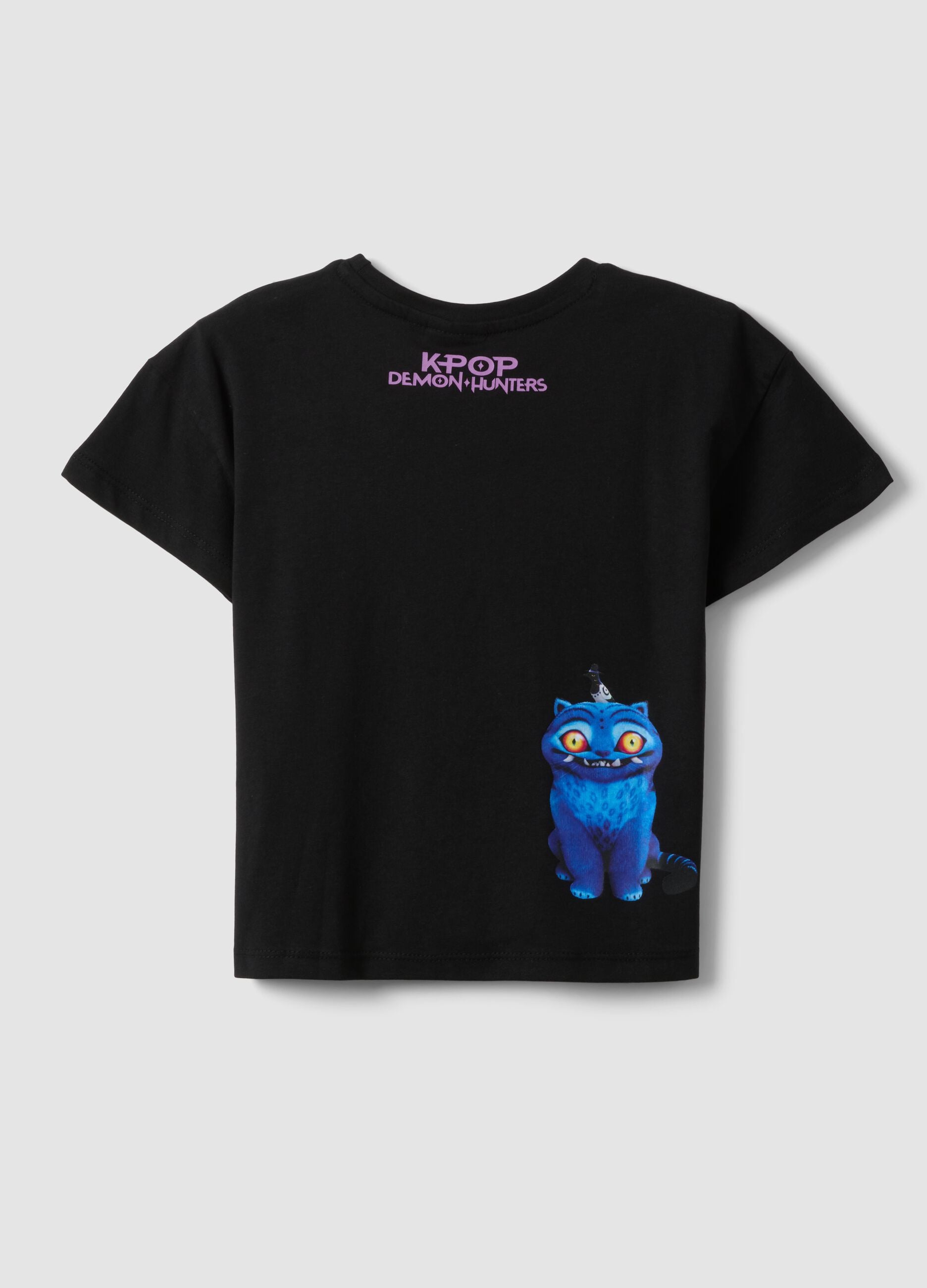 Girls' regular fit black pure cotton T-shirt with print