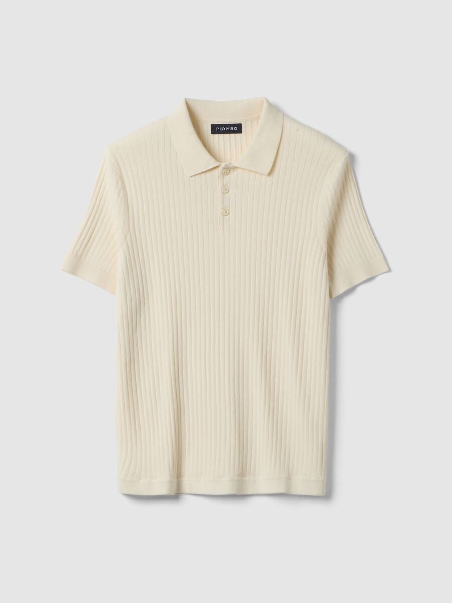 Short-sleeved white striped polo in pure cotton regular fit_4