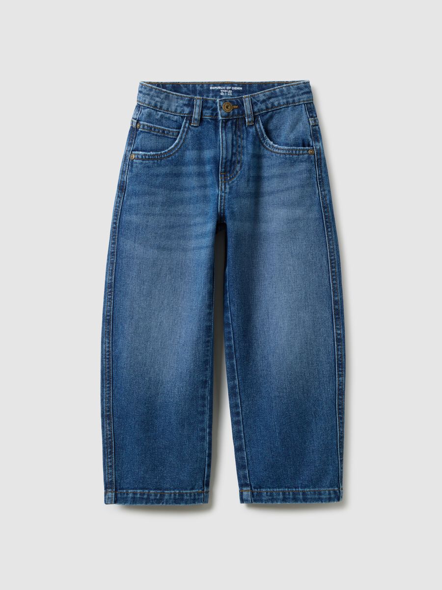 Wide-leg pure cotton blue jeans for children_0