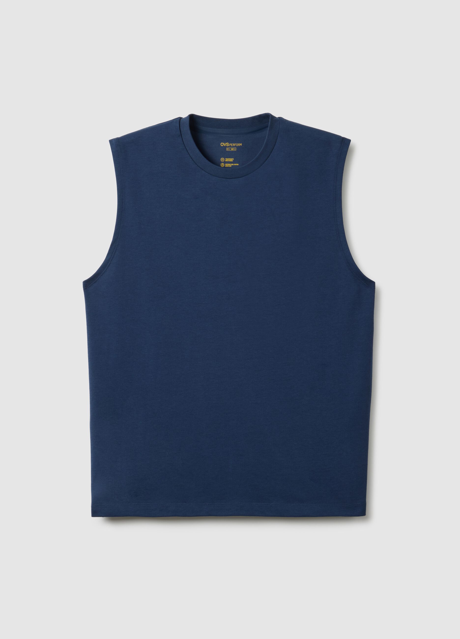 Blue regular fit cotton blend tank top