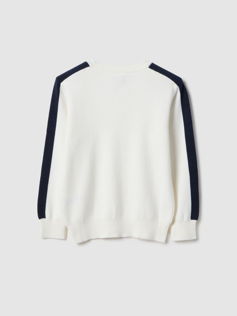 White pure cotton jumper with blue stripes, oversized fit for children_1