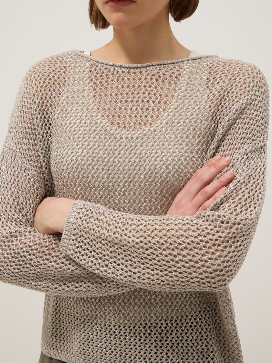 Beige viscose blend sweater regular fit with knit texture_3
