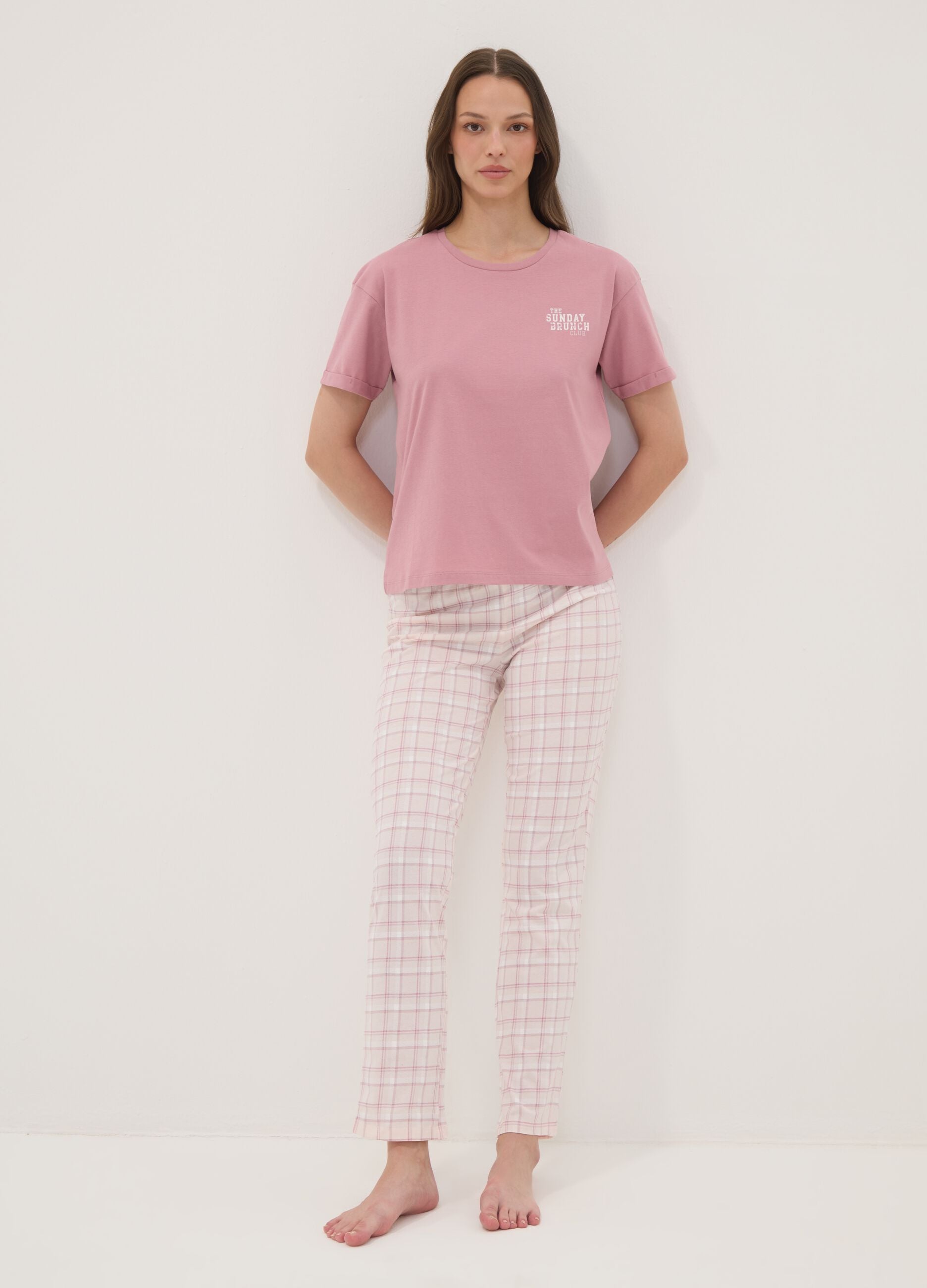 Multicolour pure organic cotton check pyjama trousers