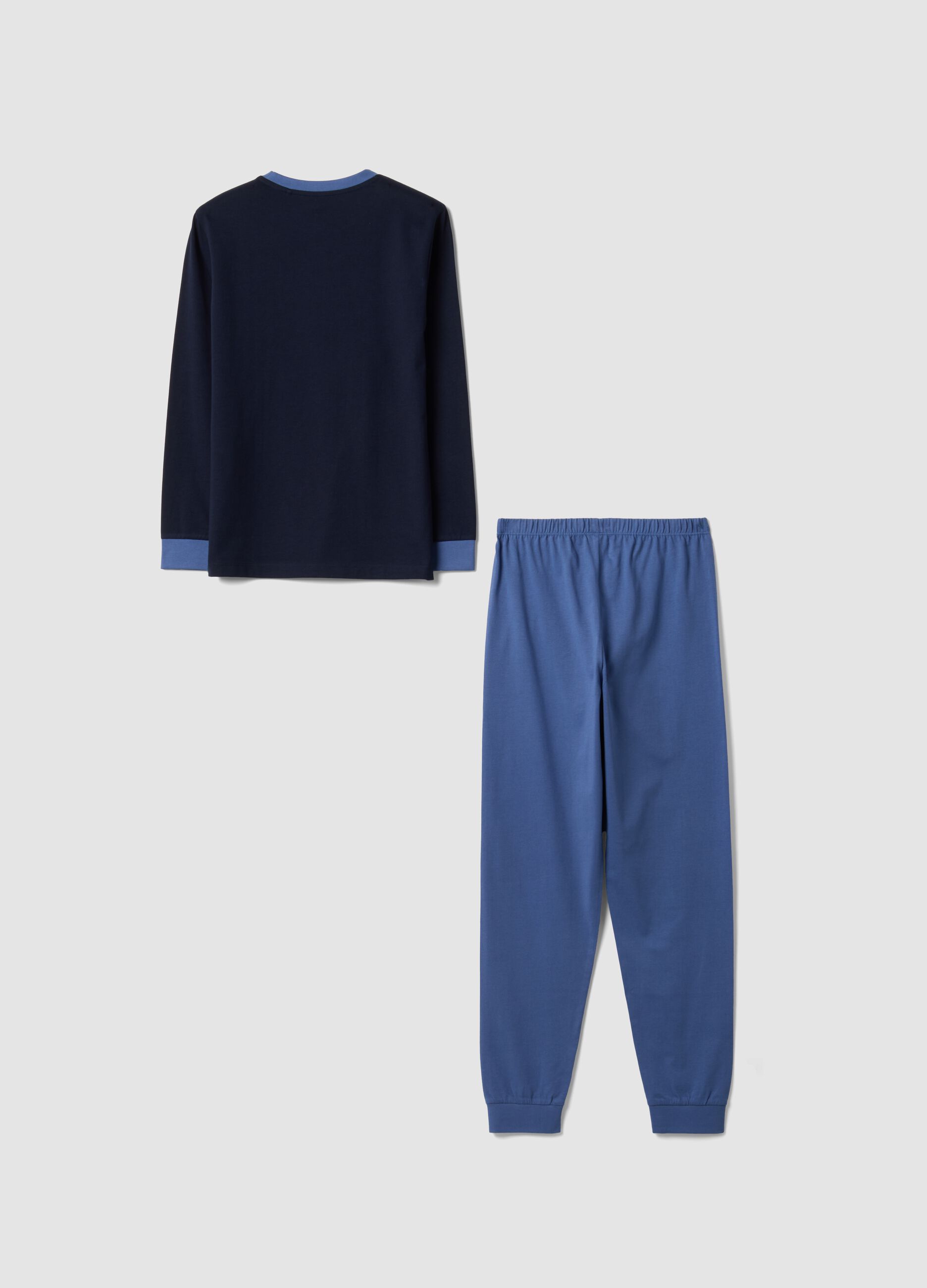 Blue pure organic cotton crew-neck pyjamas, regular fit