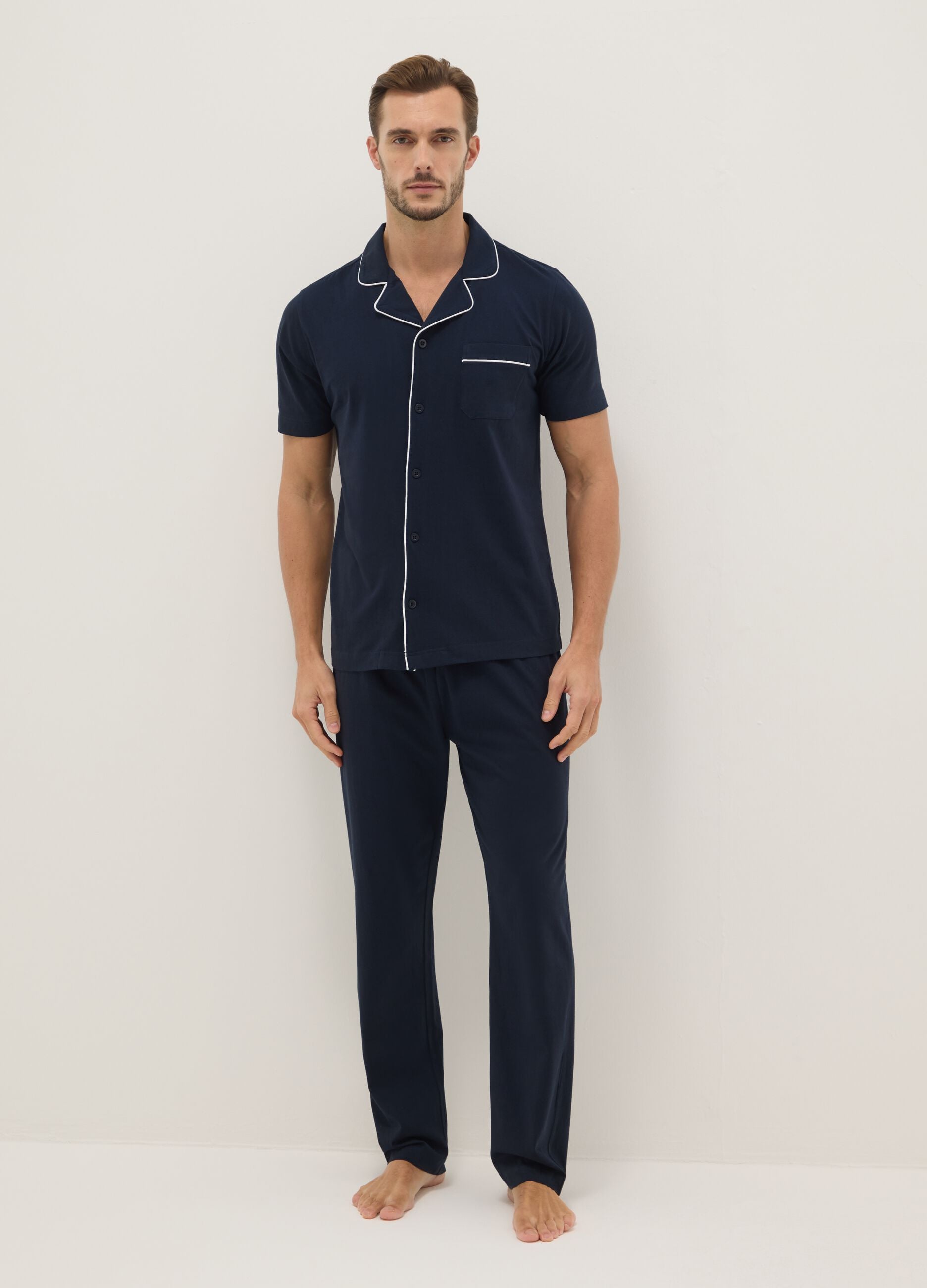Blue pure cotton jersey pyjamas, regular fit