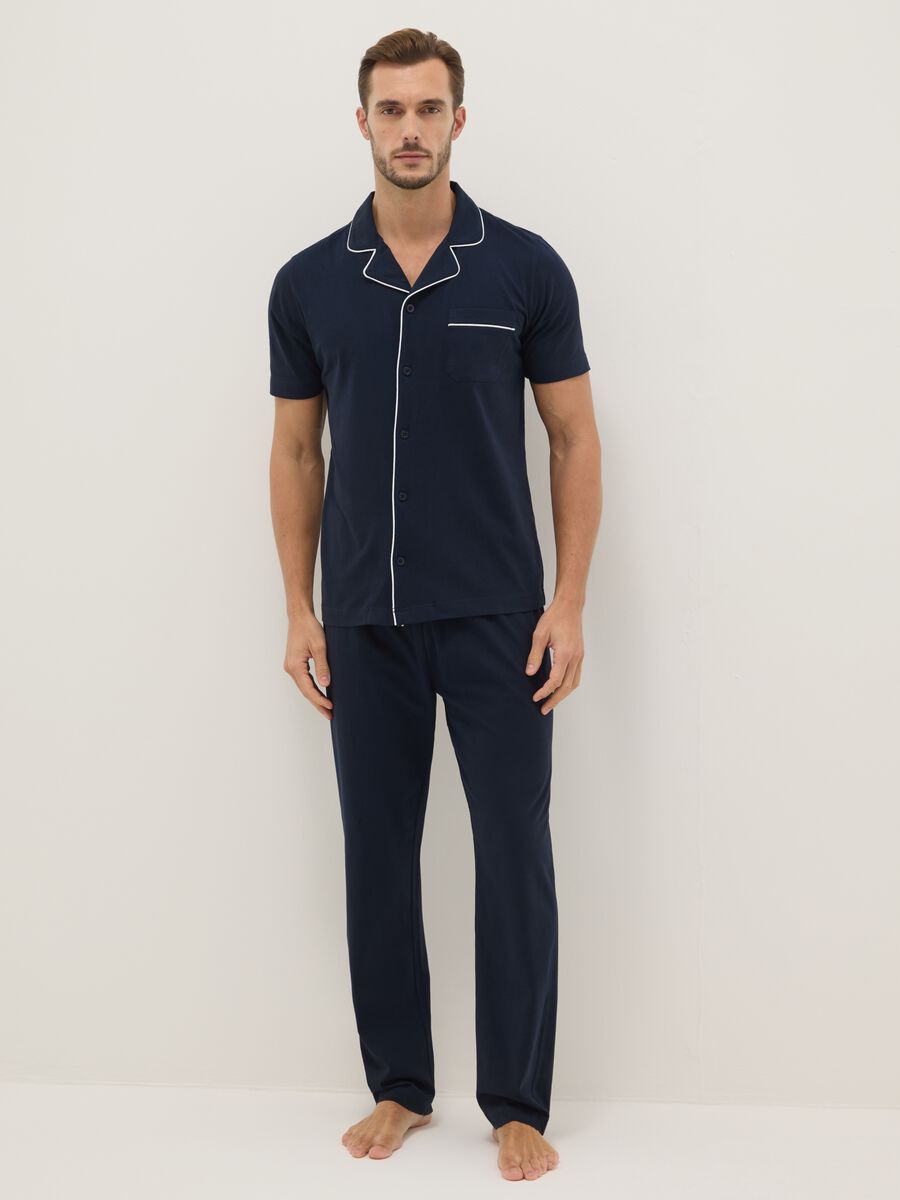 Blue pure cotton jersey pyjamas, regular fit_0