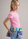 Pink short-sleeve girls' T-shirt regular fit with mesh texture_0