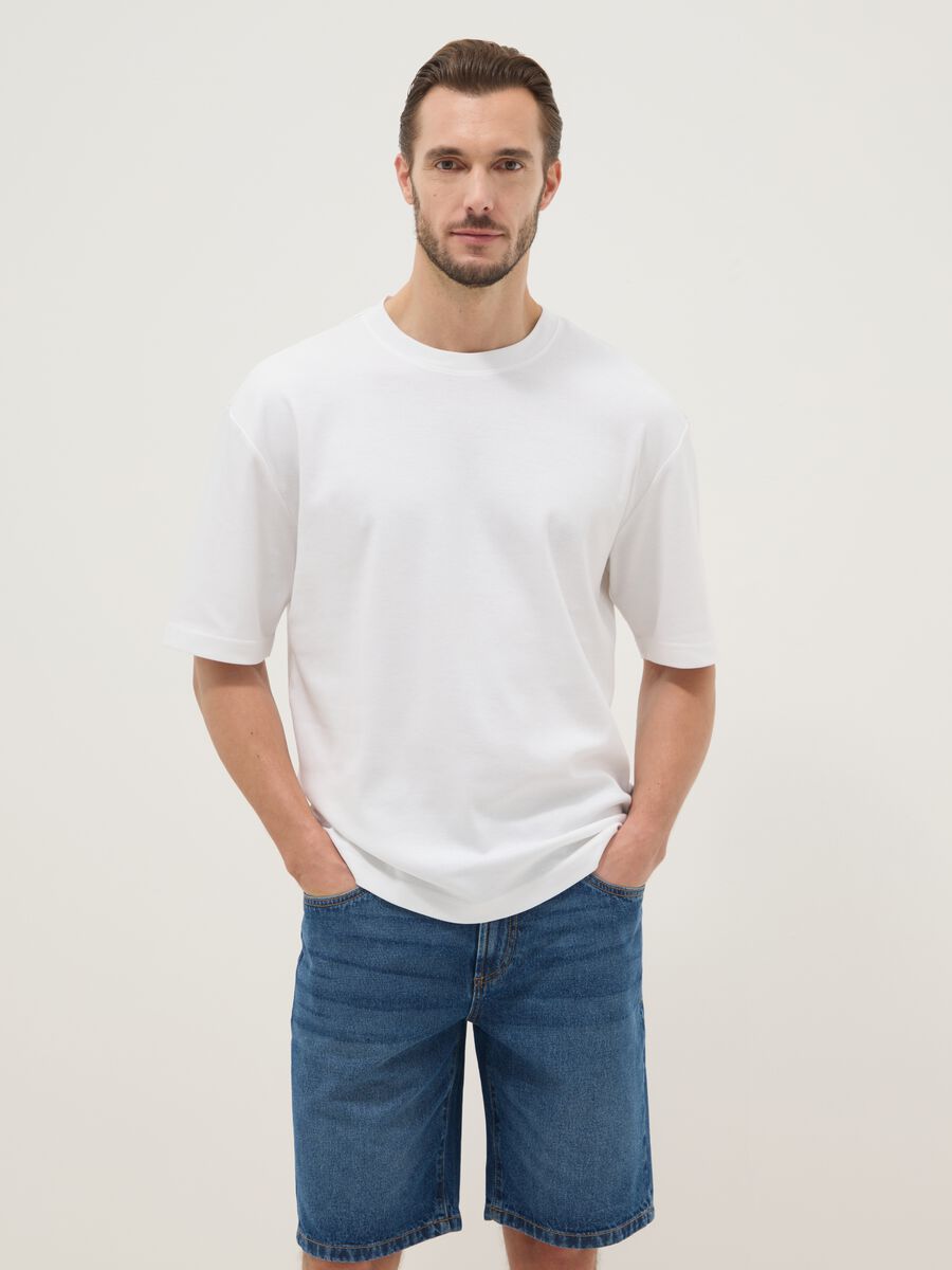 White pure cotton short-sleeve T-shirt, relaxed fit_0
