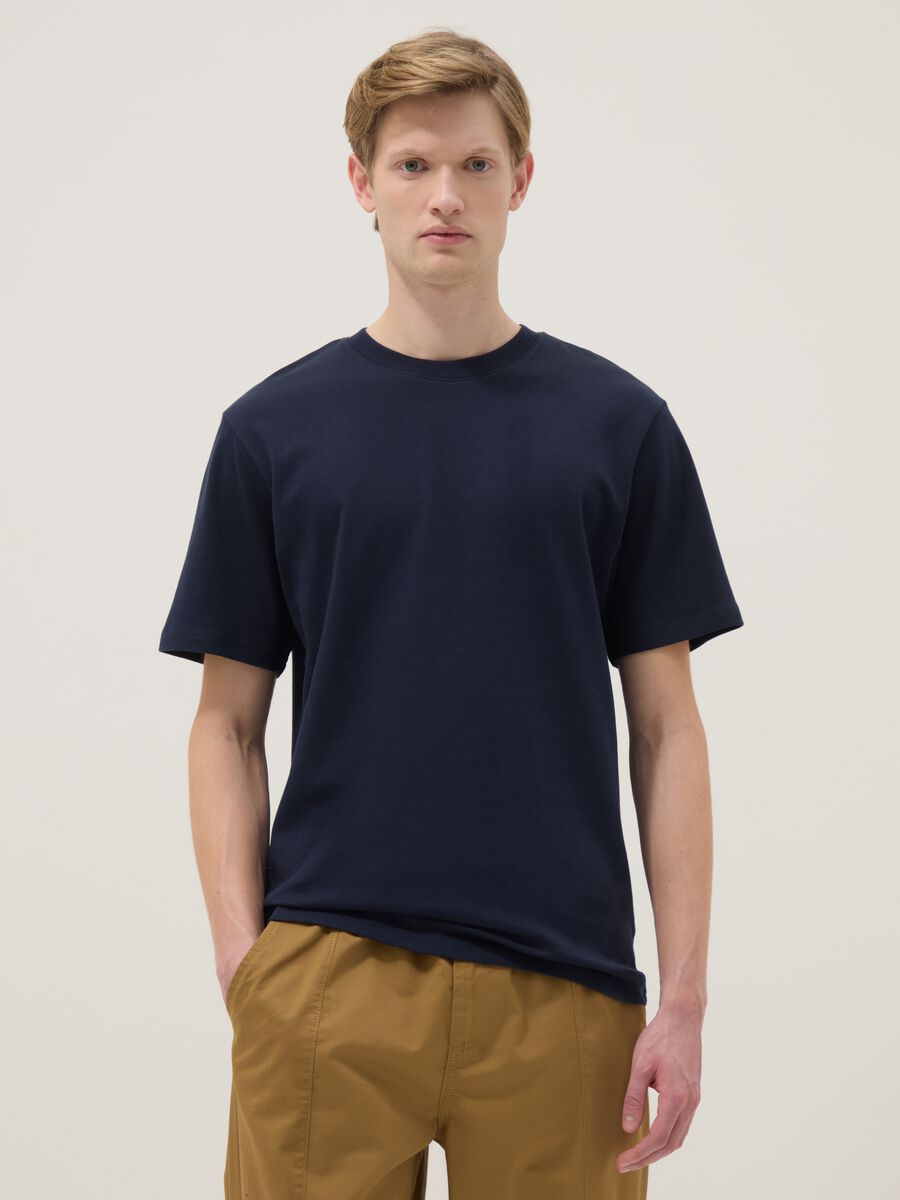 Blue pure cotton short sleeve relaxed fit T-shirt_0