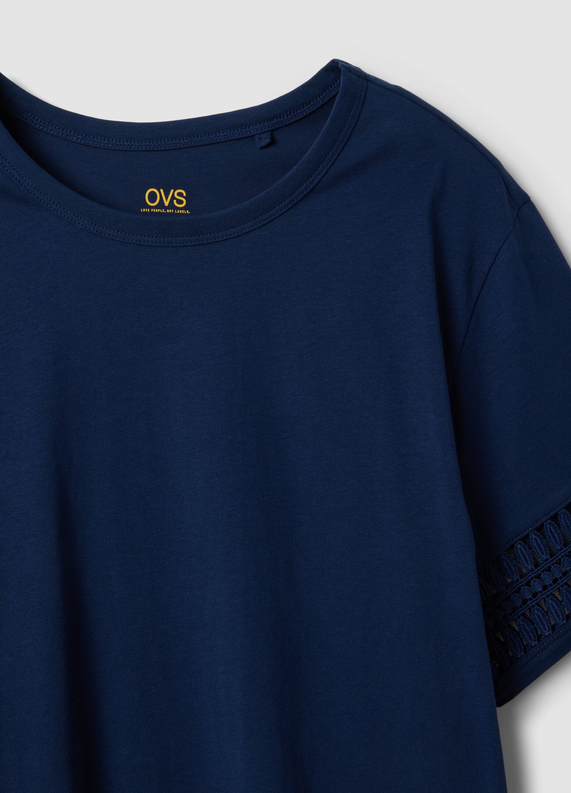 Blue short-sleeved pure cotton T-shirt