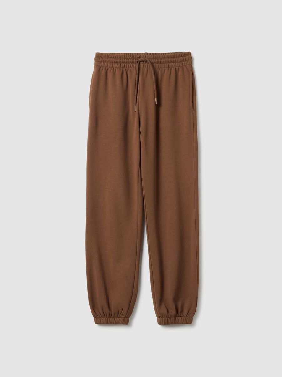 Brown Cotton Blend Regular Fit Jogger Trousers_0