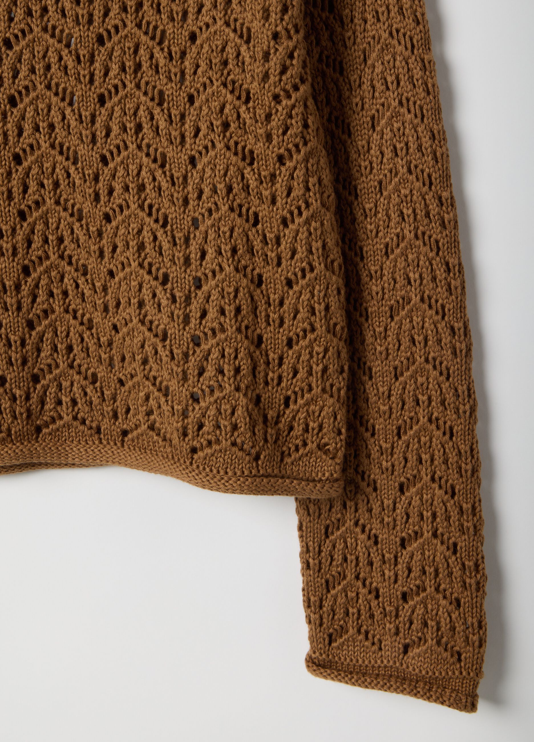 Brown pure cotton jumper with regular fit and perforated design