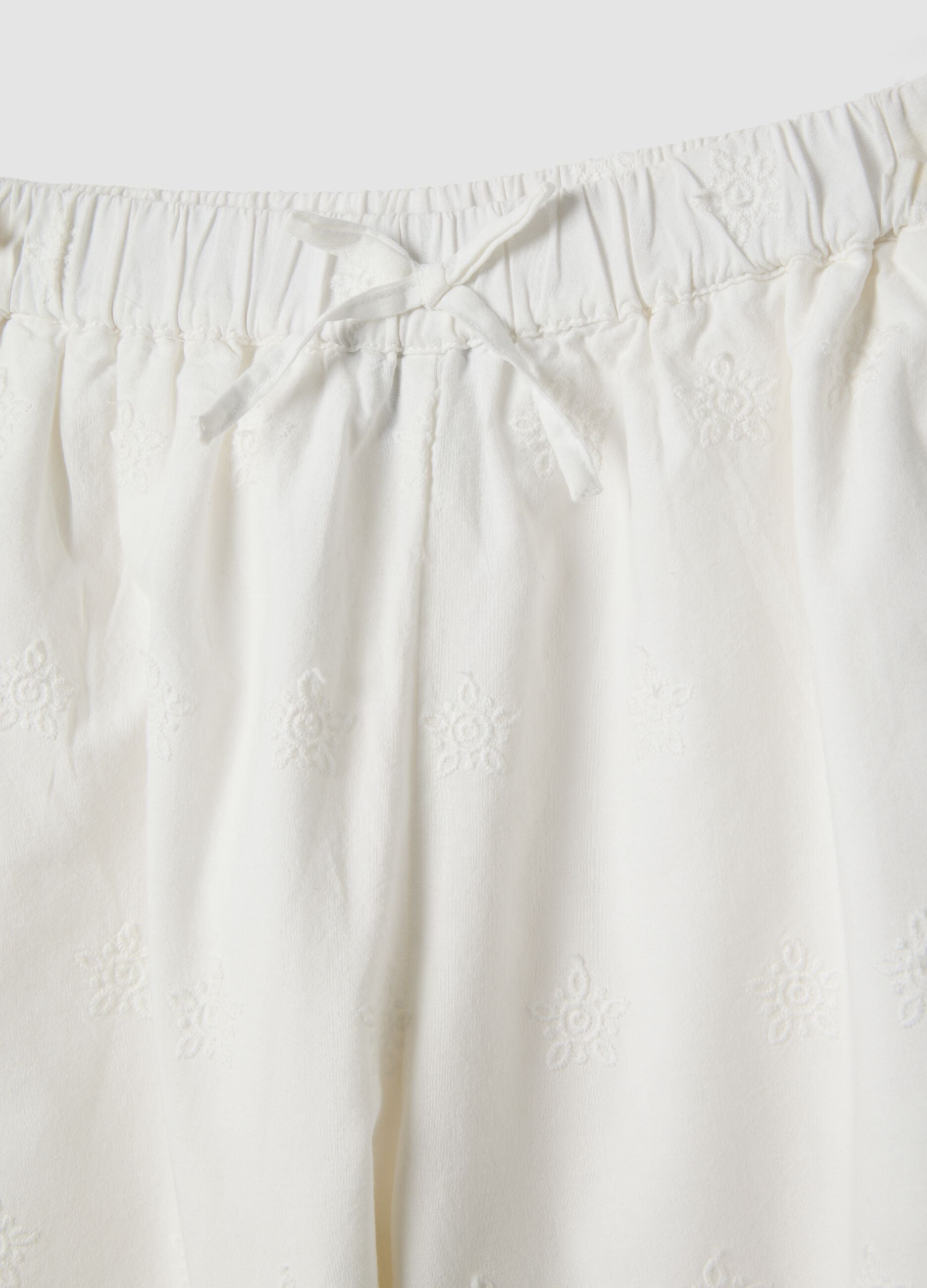 White cotton culottes with embroidery for girls