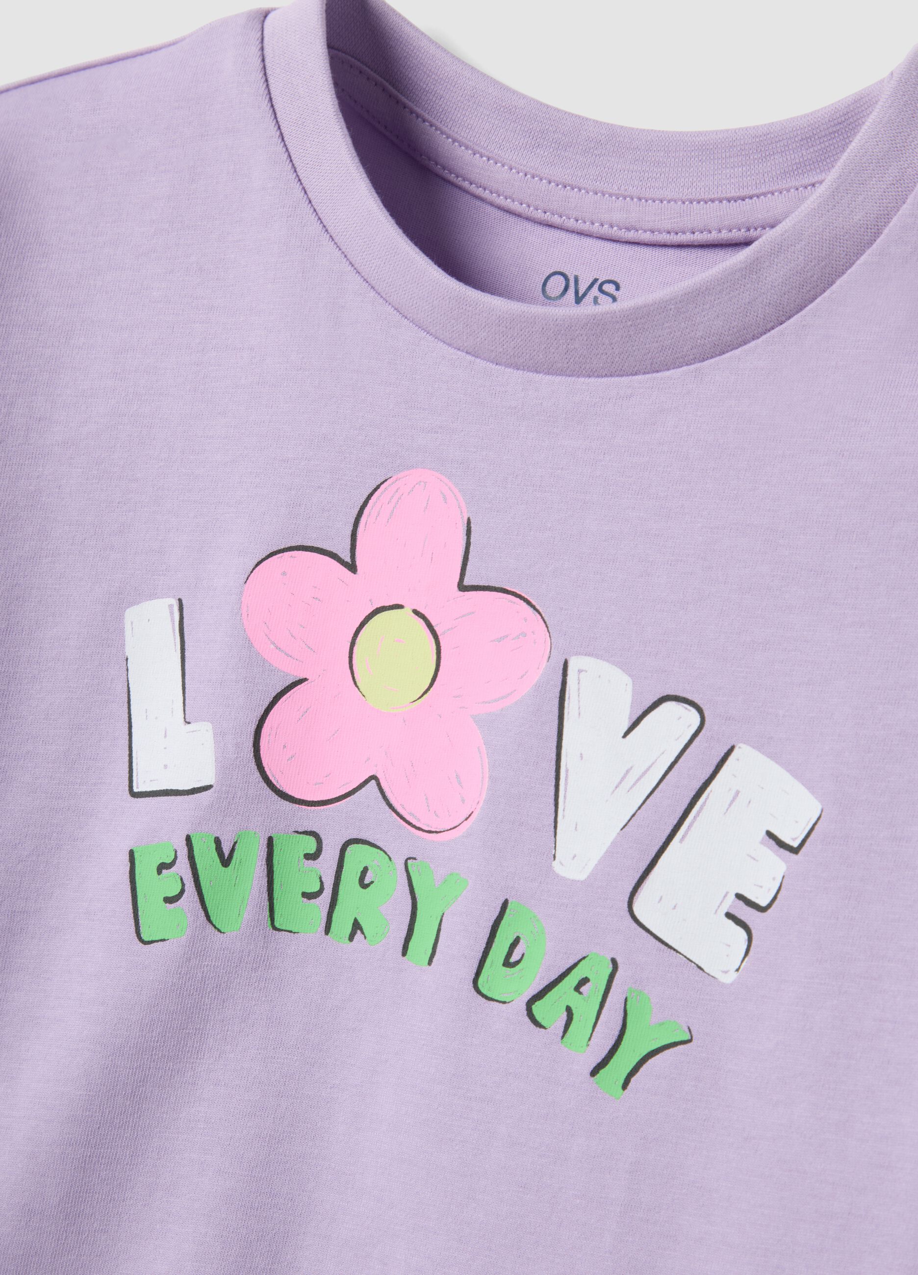 Girls' regular fit purple pure cotton T-shirt with print