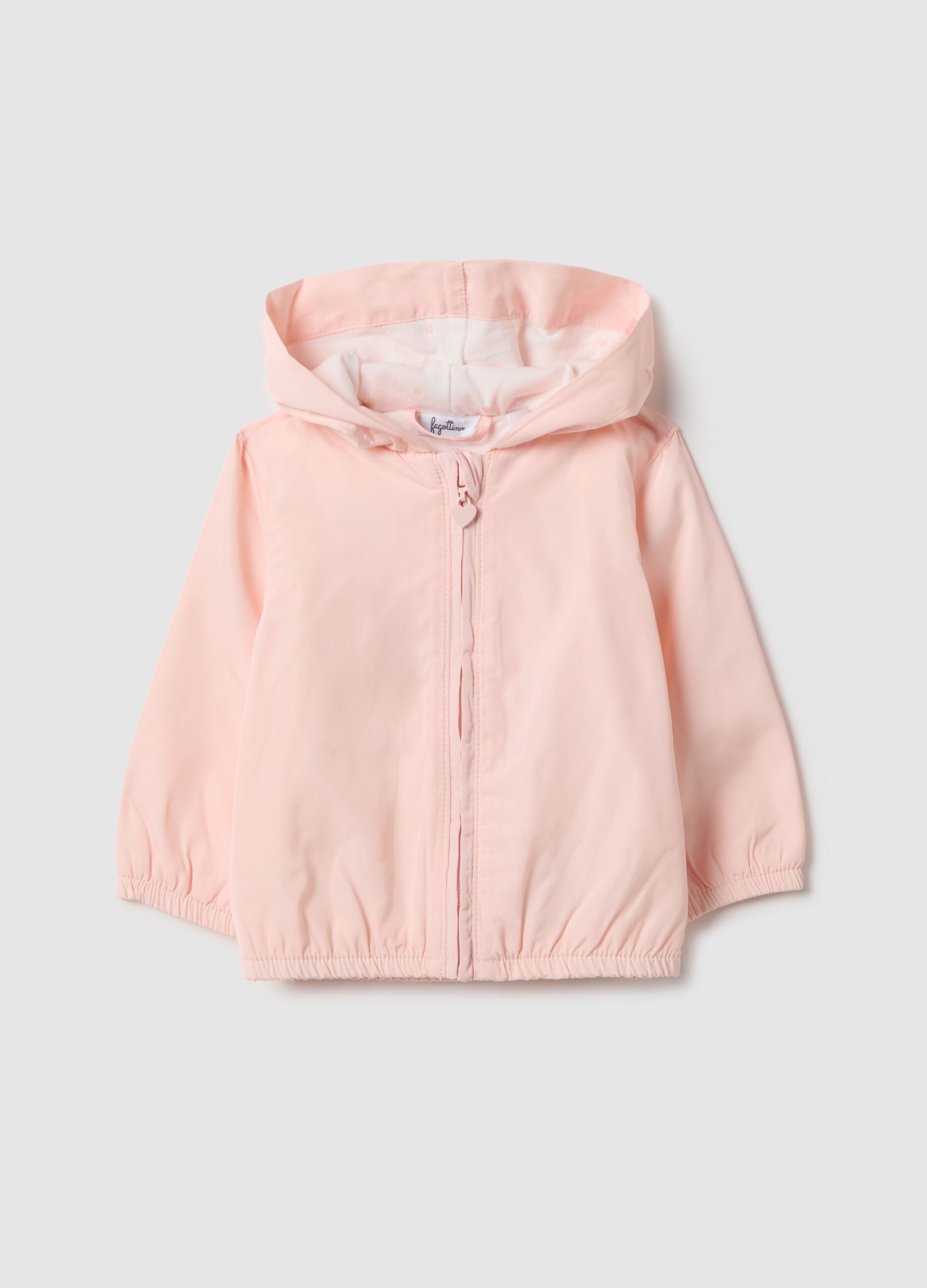 Pink waterproof regular fit jacket with hood for baby girl