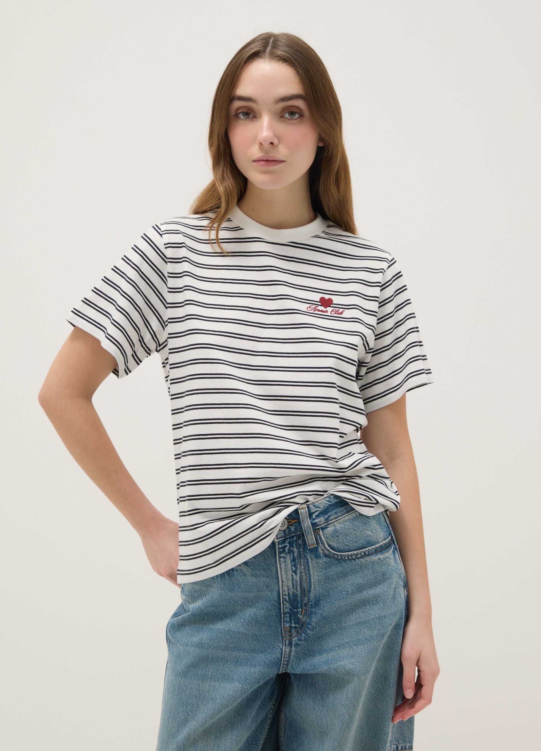 Multicolour striped pure cotton t-shirt regular fit