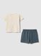 Beige pure cotton Mickey Mouse print T-shirt set for babies_1