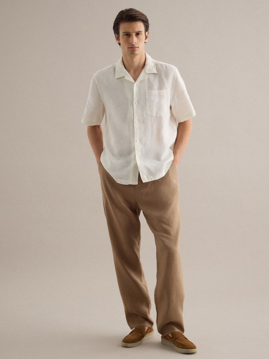 Pantaloni in puro lino marroni regular fit_1