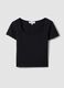Black stretch cotton T-shirt with square neckline, regular fit_4