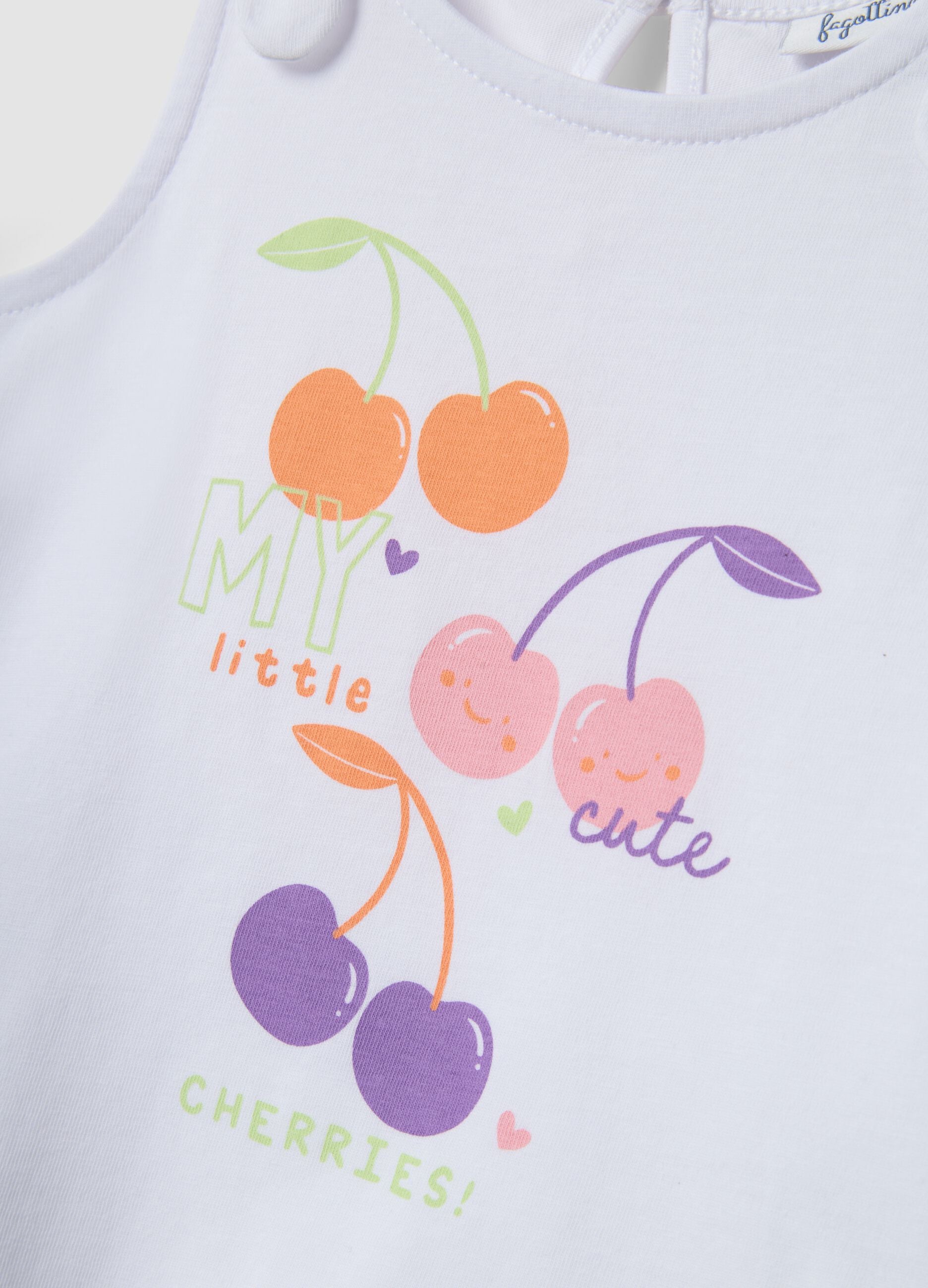 White pure cotton tank top for girls regular fit with cherries