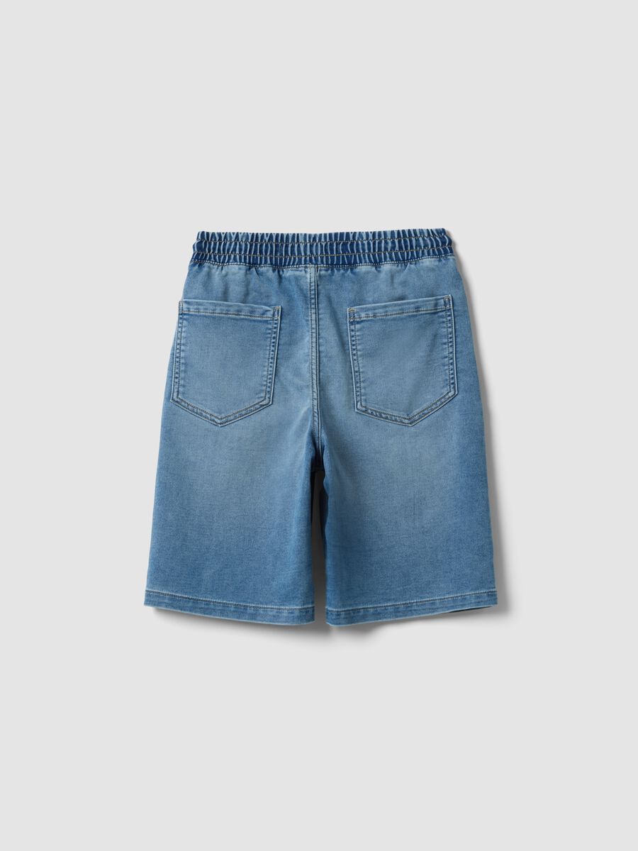 Shorts in denim azzurri in cotone elasticizzato wide leg_4