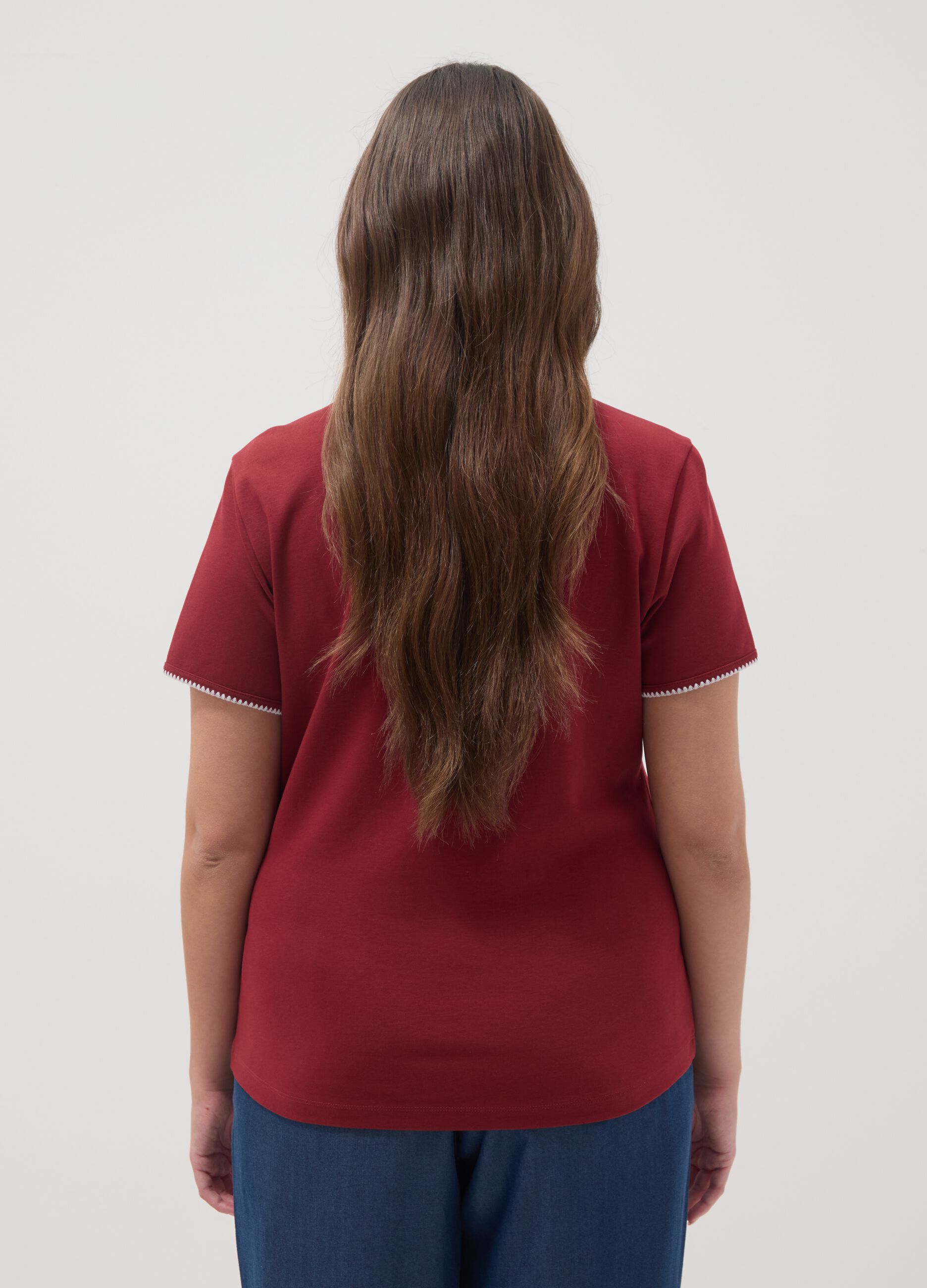 Red pure cotton short sleeve T-shirt regular fit