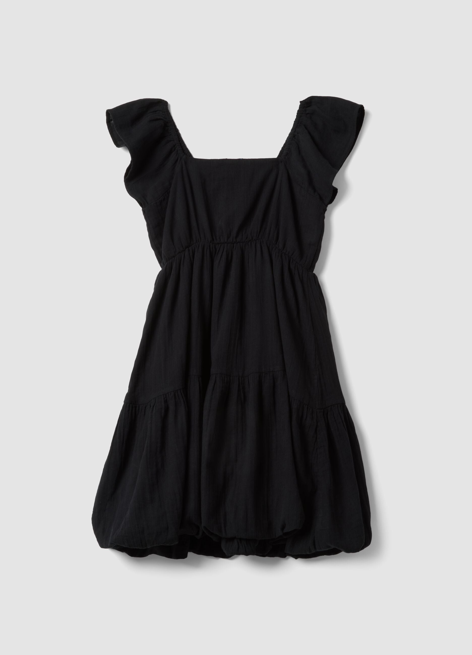 Black pure cotton boat-neck dress, wide fit
