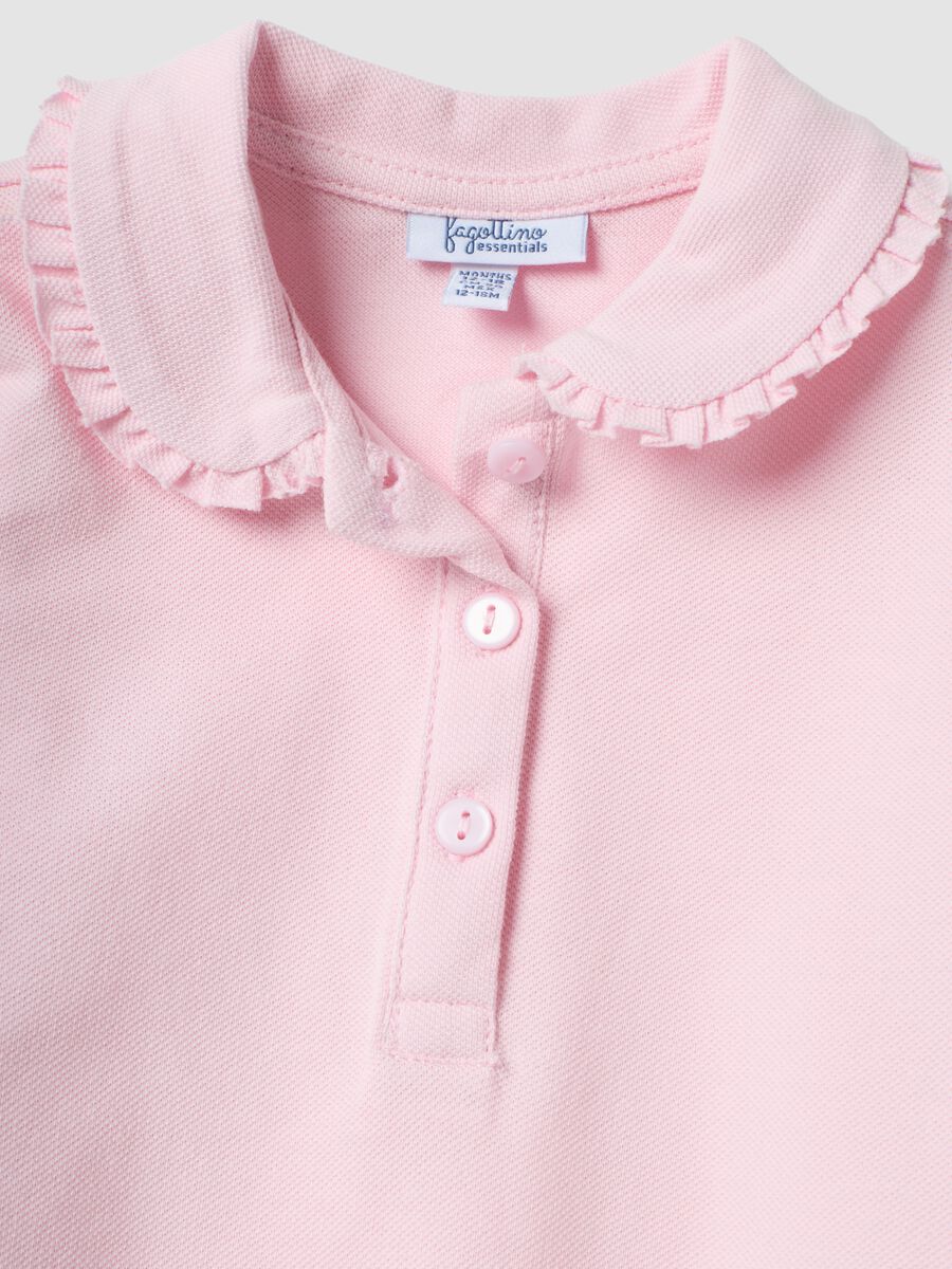 Pink long-sleeve organic cotton polo shirt, regular fit, for baby girl_2