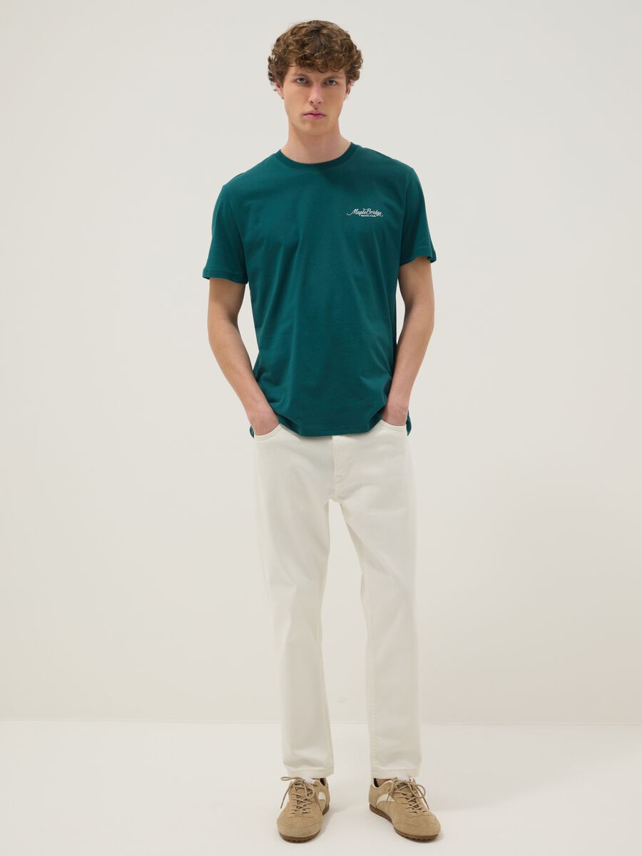 Green pure cotton T-shirt with slogan and back print, regular fit_1