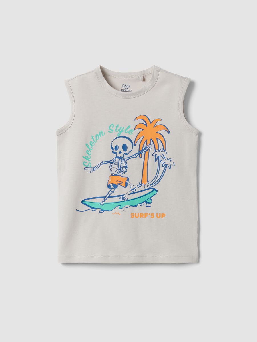 White pure cotton kids&rsquo; vest with surf print, regular fit_0