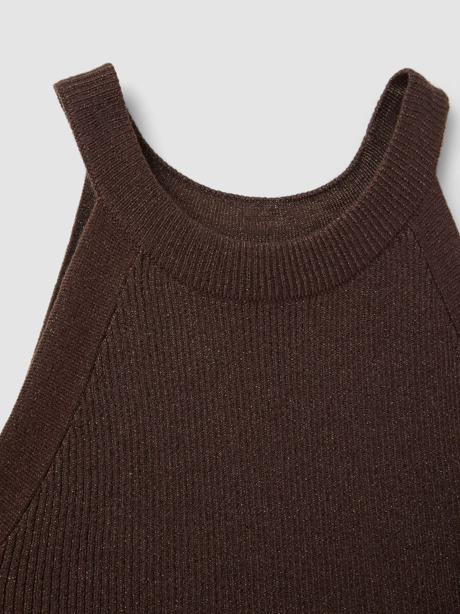 Fitted viscose blend brown tank top_5