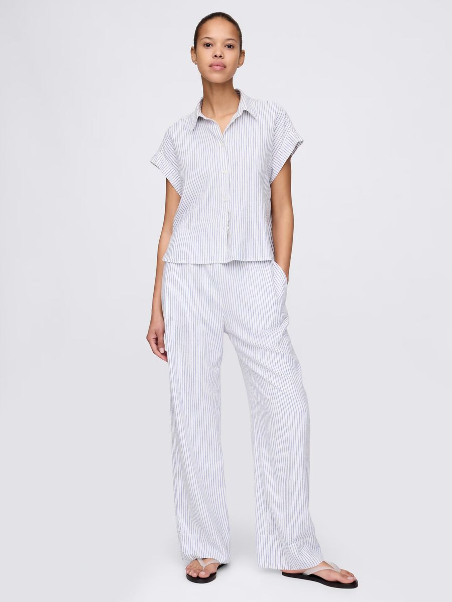 Light blue and white striped shirt in linen and viscose_1