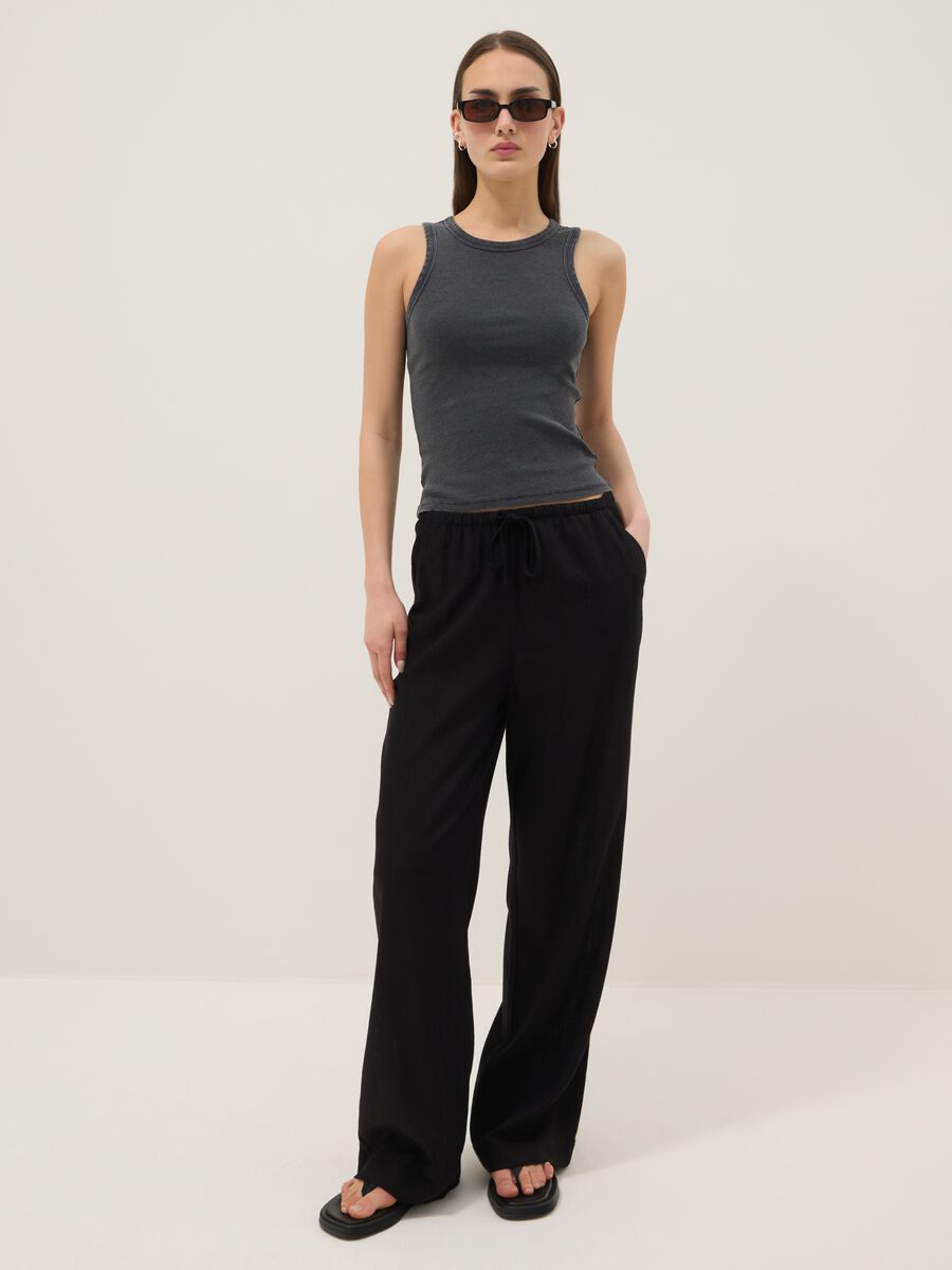 Grey ribbed stretch-cotton fitted tank top_2
