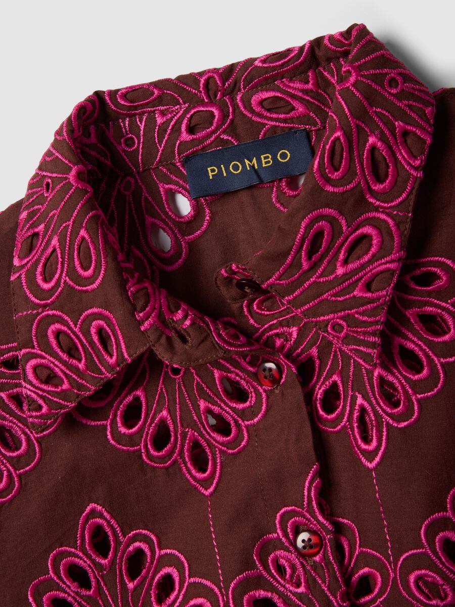 Multicolour pure cotton shirt with broderie anglaise embroidery, regular fit_5