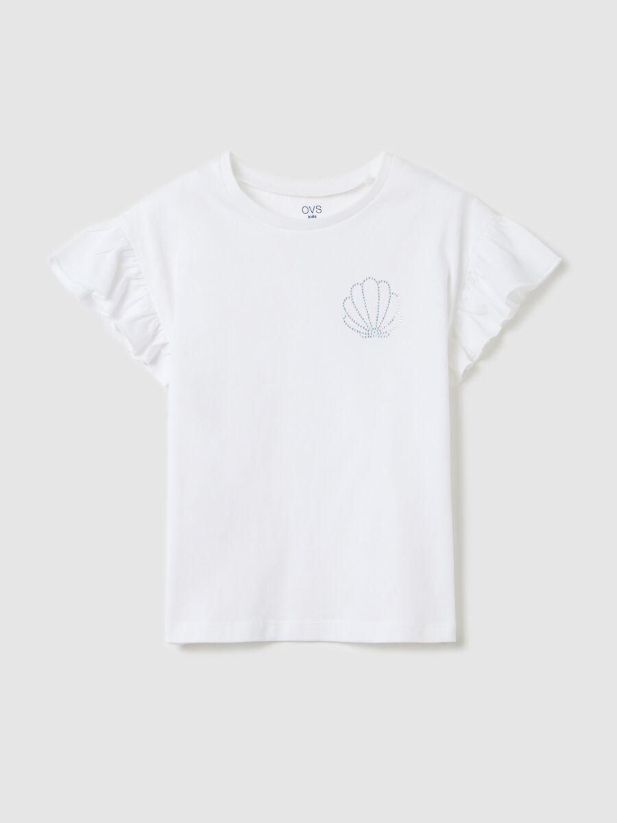 White T-shirt in cotton with diamant&eacute;s_0