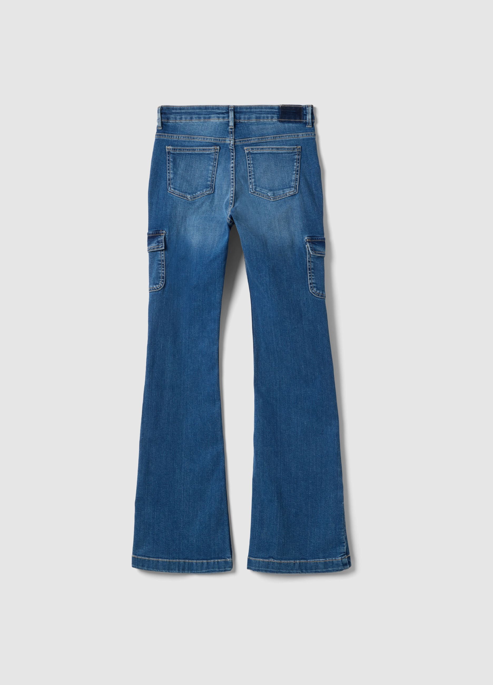 Girls' regular fit stretchy blue cotton flare trousers