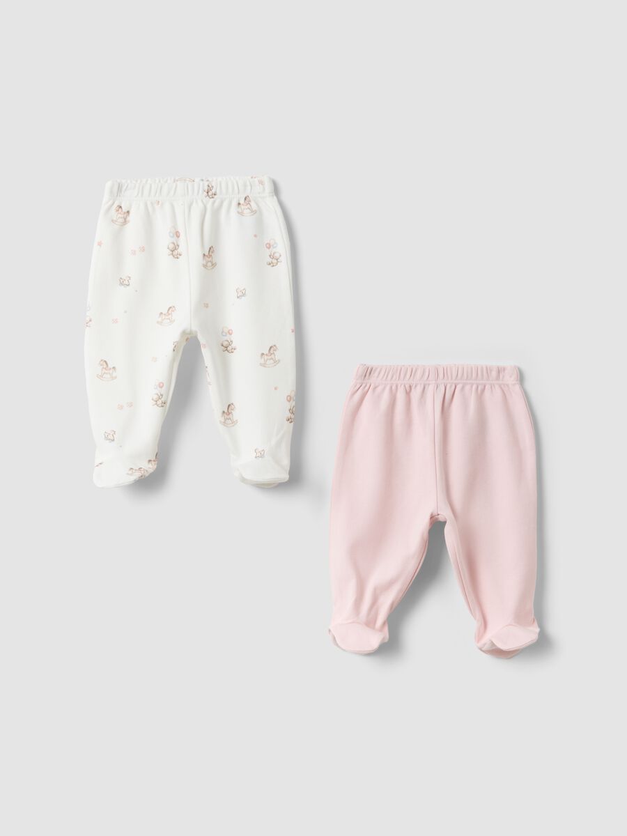 2-pack pink and white organic cotton footed leggings_0