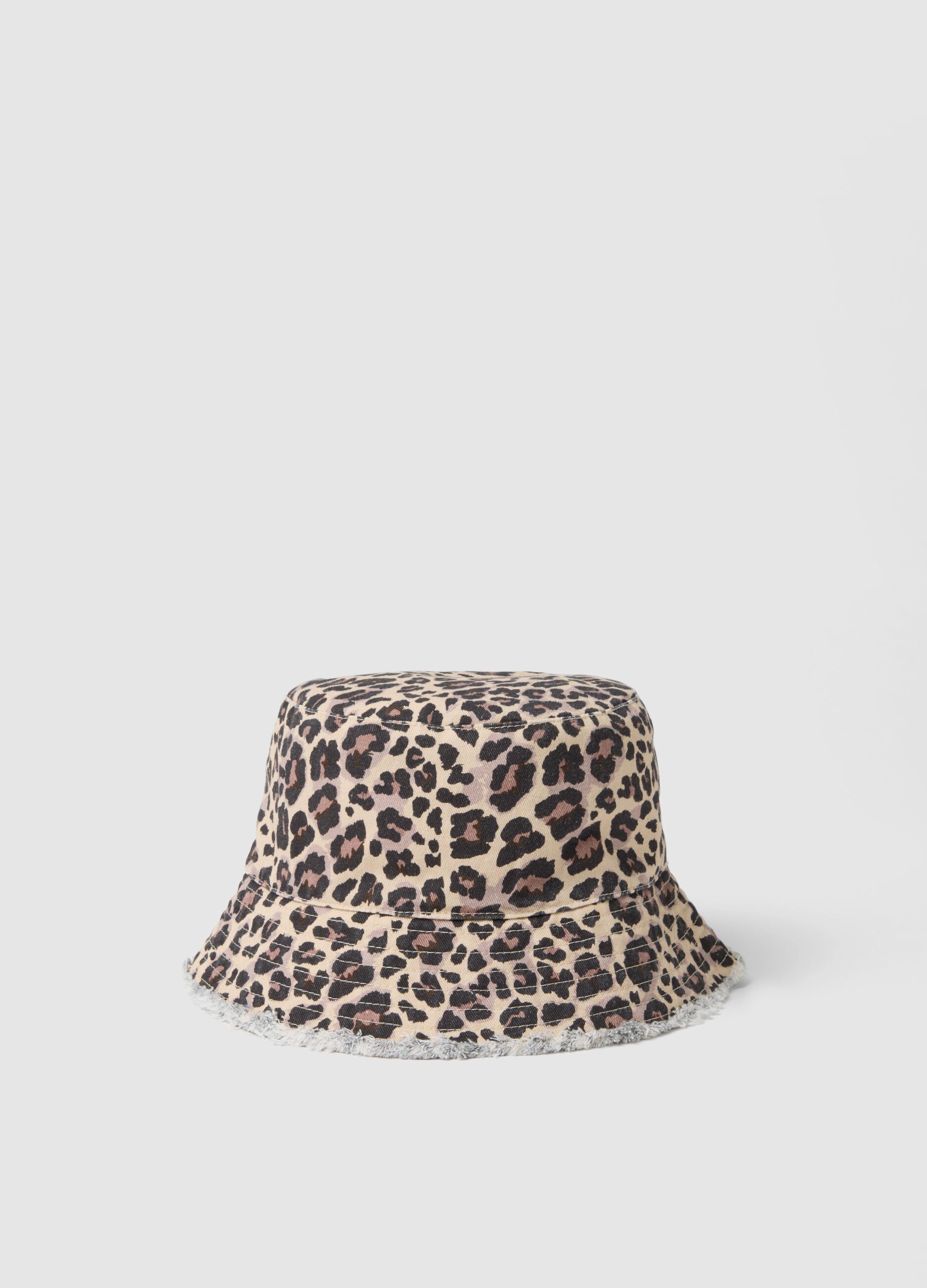 Multicolour Leopard Print Cotton Bucket Hat for Girls
