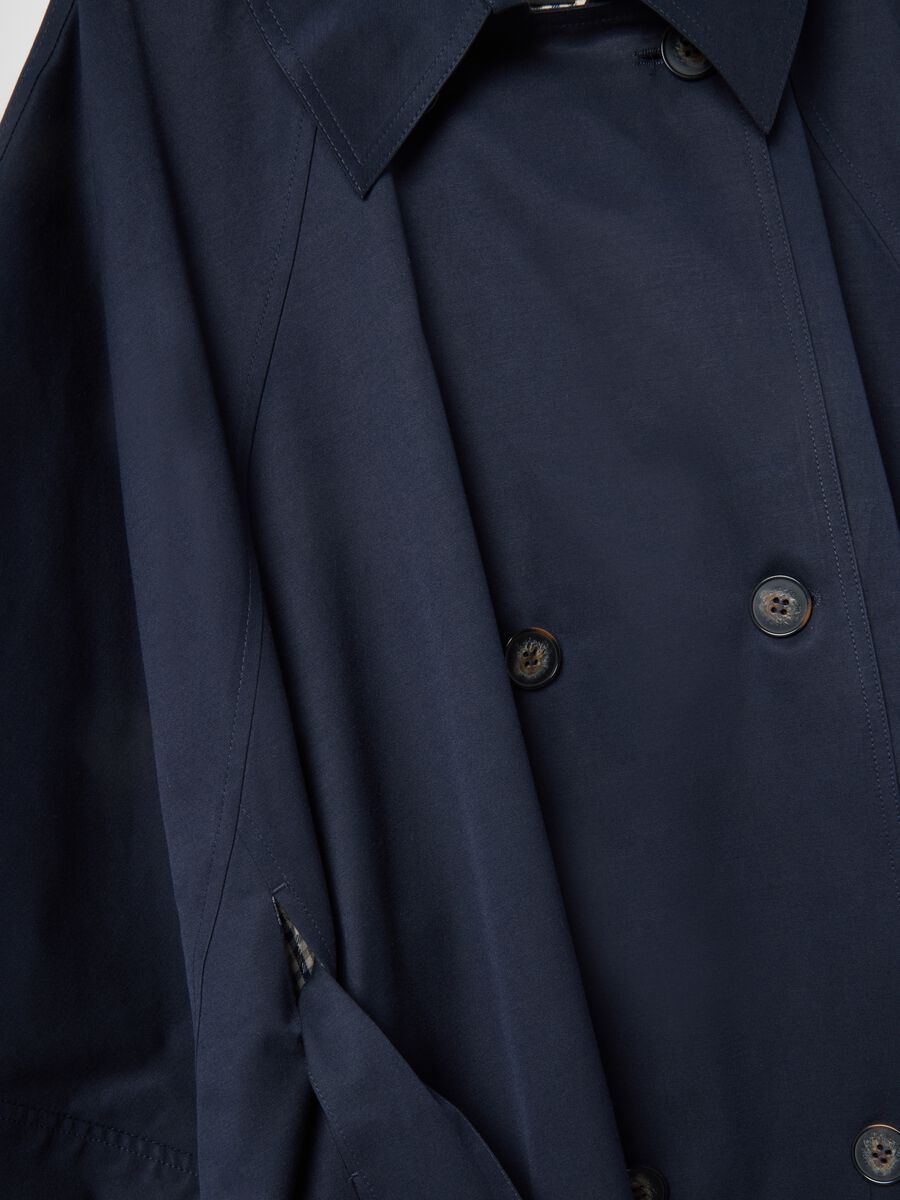 Cappotto lungo in misto cotone blu oversize fit_5