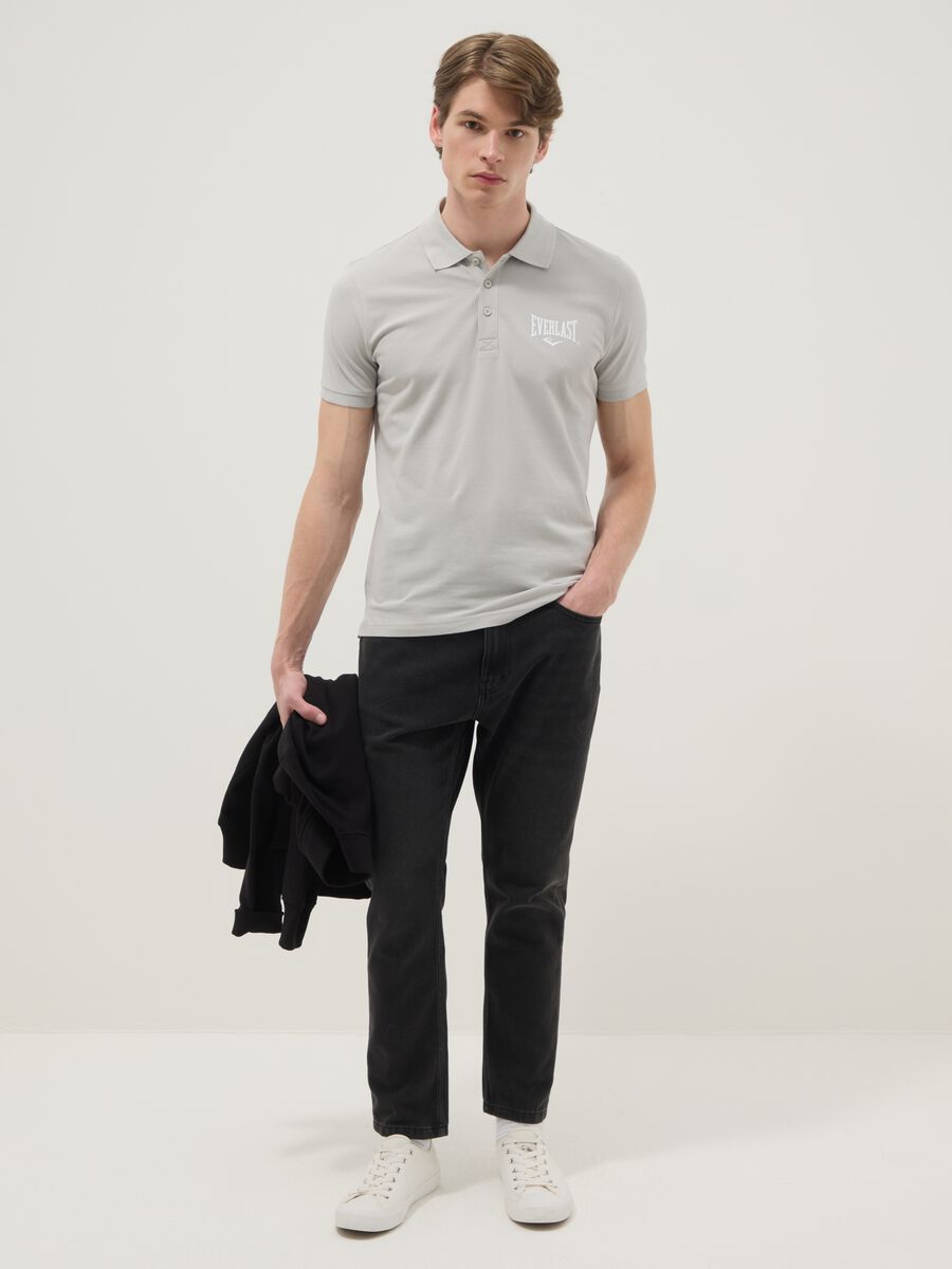 Grey short sleeve polo shirt in pure cotton_2