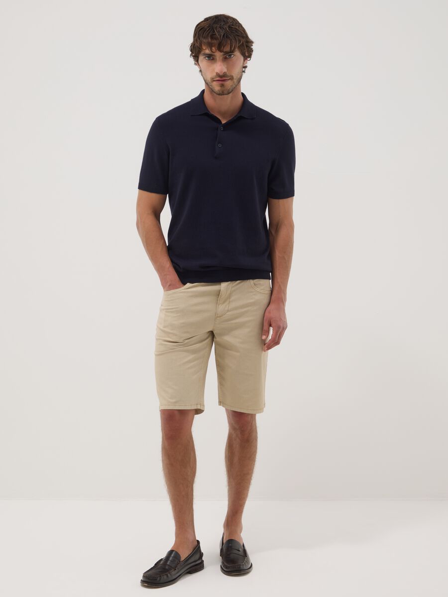 Beige stretch-cotton Bermuda shorts, regular fit_0