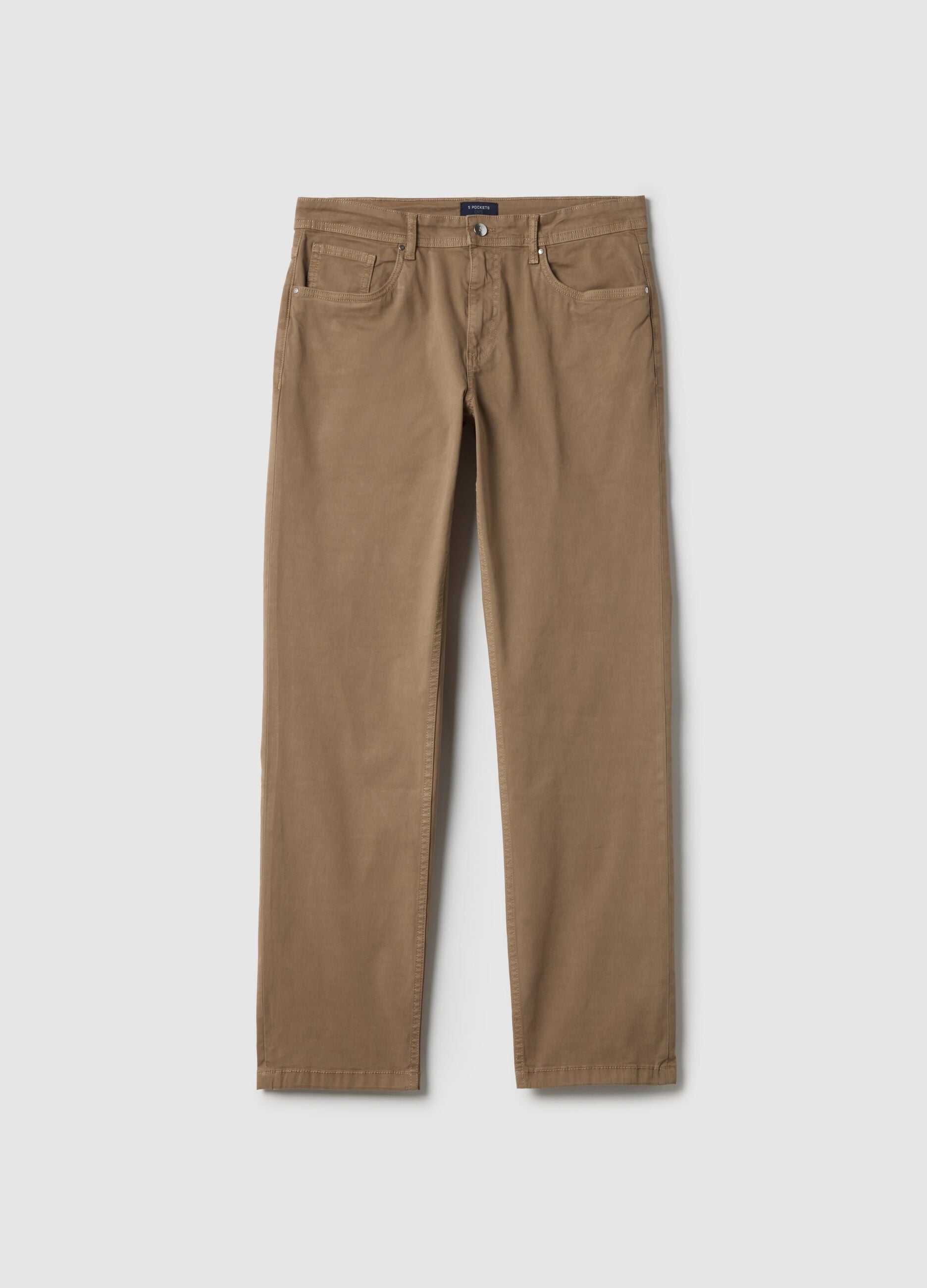 Brown stretch cotton trousers regular fit