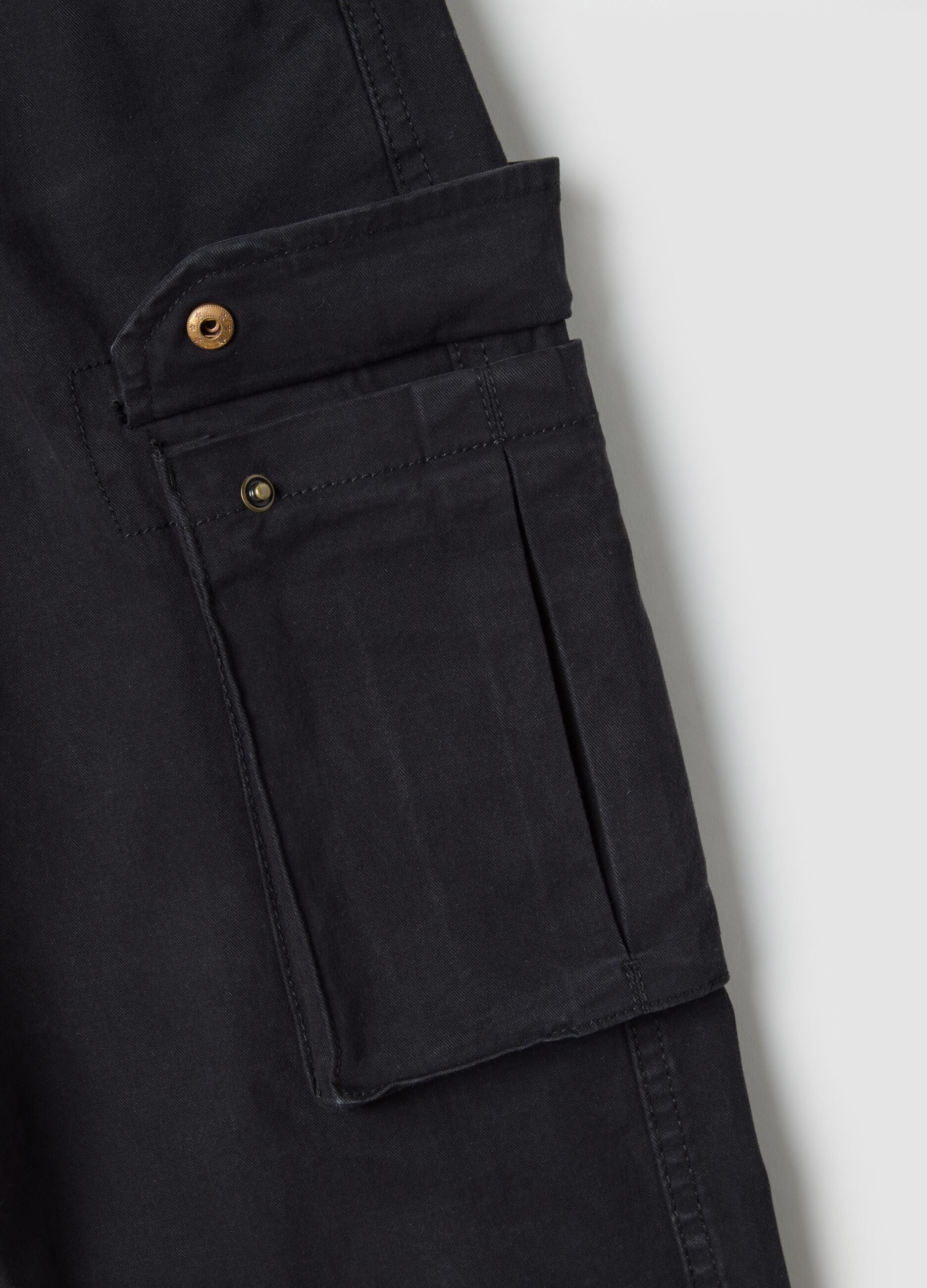 Black slim fit stretch cotton cargo trousers